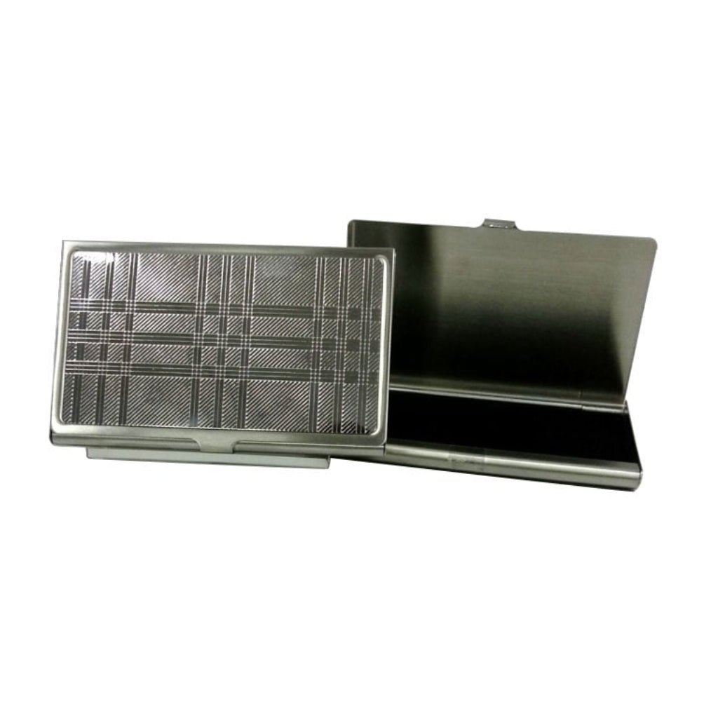 CUDWORTH Stainless Steel Plaid Business Card Holder - Slim Metal Card Case for Men & Women - Perfect for Office, Networking & Travel