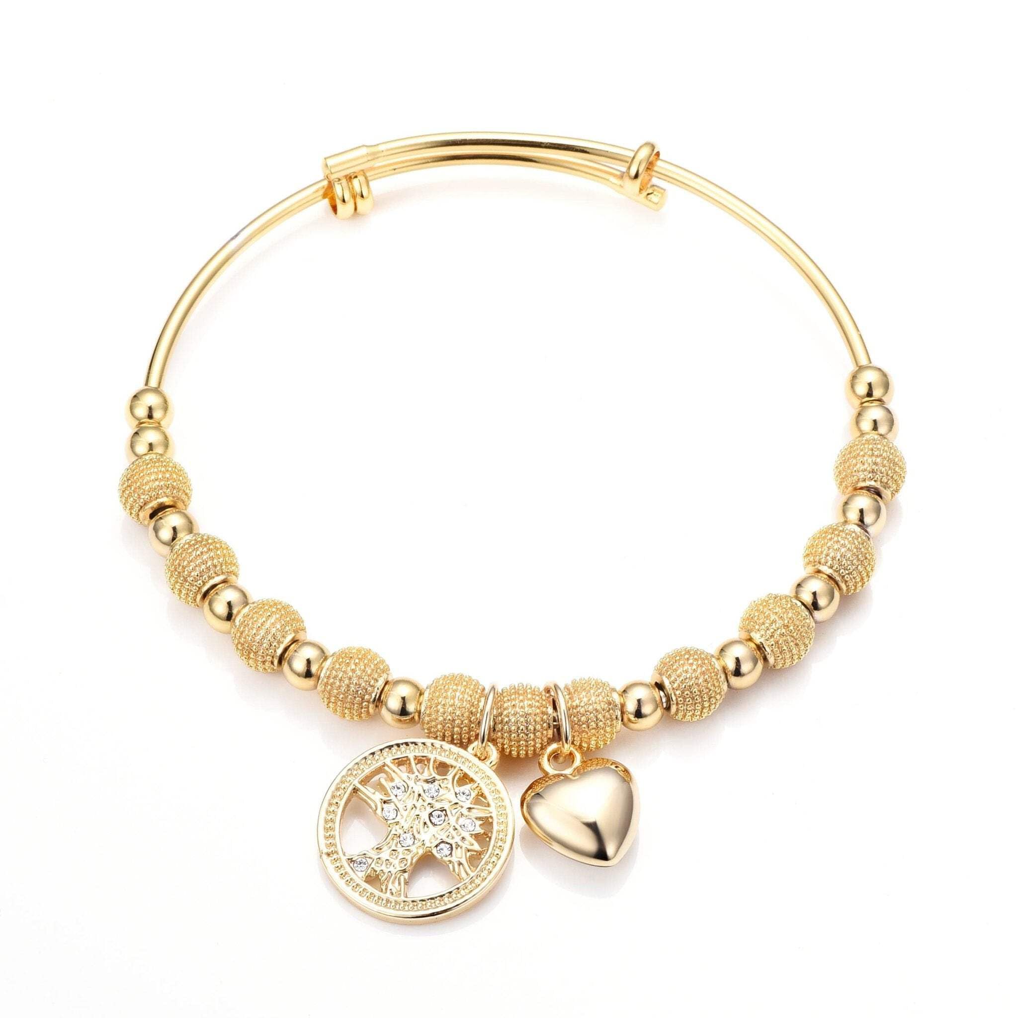 Gold Plated Tree of Life Bangle with Zircondia® Crystals - Elegant Jewelry Gift for Women