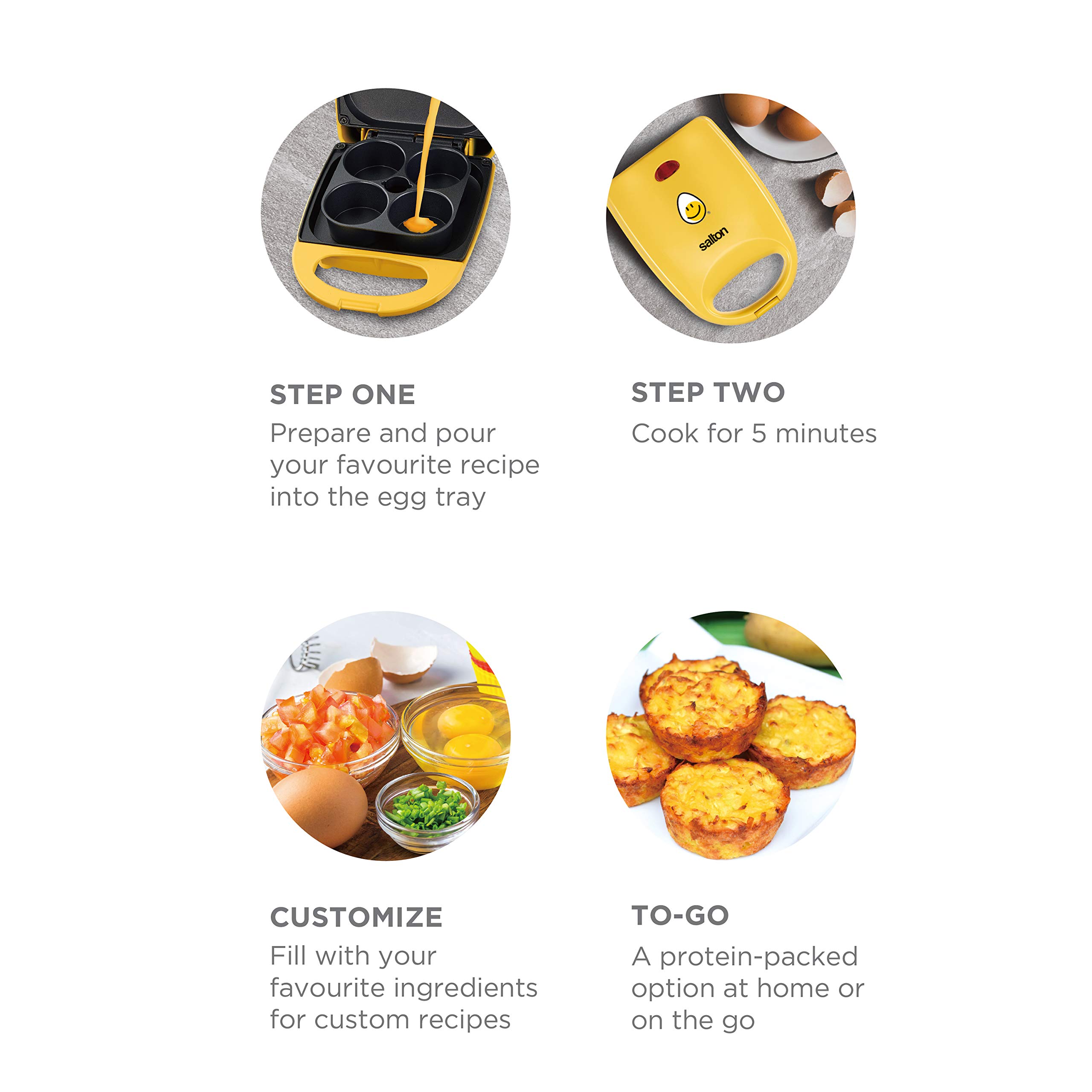 Salton Egg Bite Pie Maker - Nonstick Electric Mini Pie Maker for Egg Bites, Quiches & Tarts - Perfect for Breakfast, Brunch & Party Snacks (Yellow)