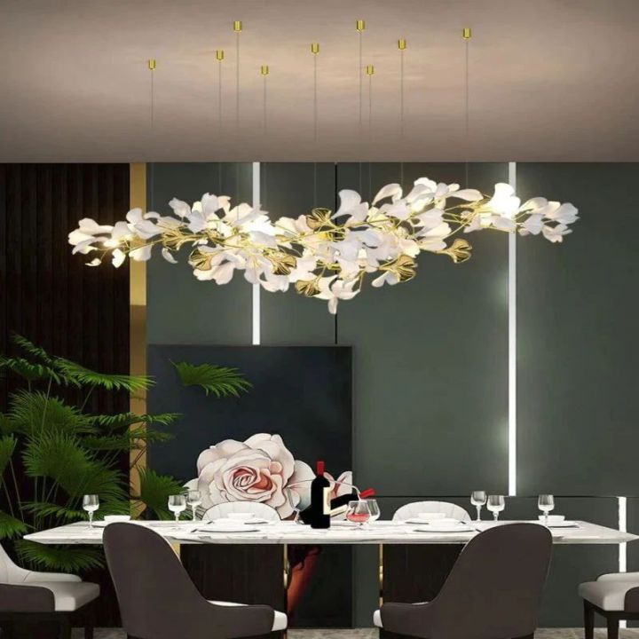 Ginkgo D Branch Chandelier - Elegant Gold Leaf Ceiling Light Fixture for Dining Room, Living Room & Bedroom Decor | Vintage Botanical Inspired Lighting for Home & Office