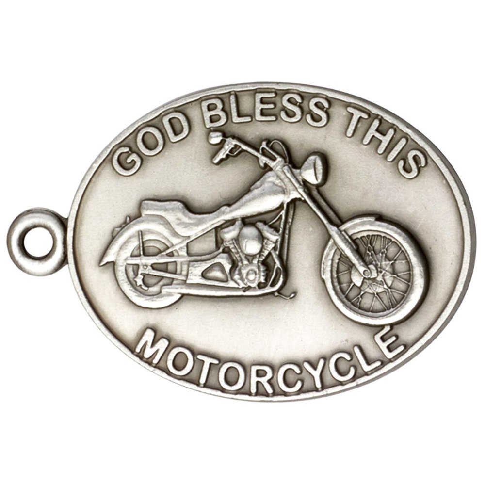 Antique Silver-Plated Motorcycle Keychain - 'God Bless This Bike' Engraved Biker Gift (1.5 x 2.25 Inches) - Perfect for Motorcycle Enthusiasts, Biker Gifts & Harley Davidson Accessories