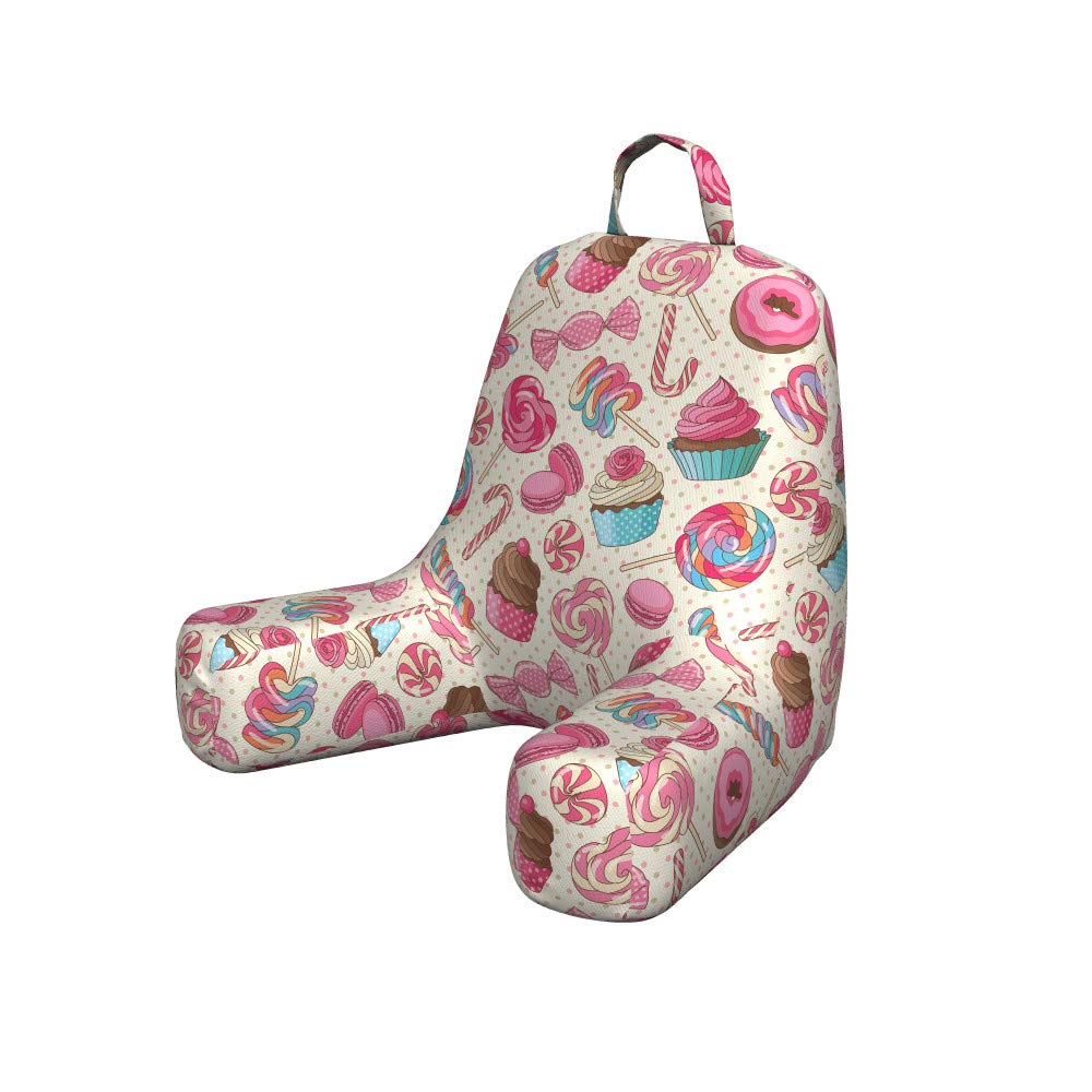 Ambesonne Candy Cane Reading Pillow Cover - Soft Fabric Printed Bed Rest Case with Yummy Lollipop, Candy, Macaroon, Cupcake & Donut Polka Dot Design, Small Multicolor - Perfect for Reading, Lounging & Bedroom Decor