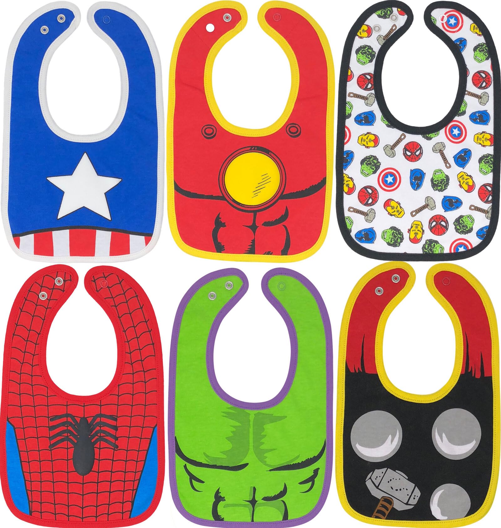 Marvel Avengers Superhero Baby Bibs 6-Pack - Hulk, Spider-Man, Thor, Iron Man, Captain America - Soft & Absorbent for Infants & Toddlers - Perfect for Mealtime, Playtime & Superhero-Themed Parties