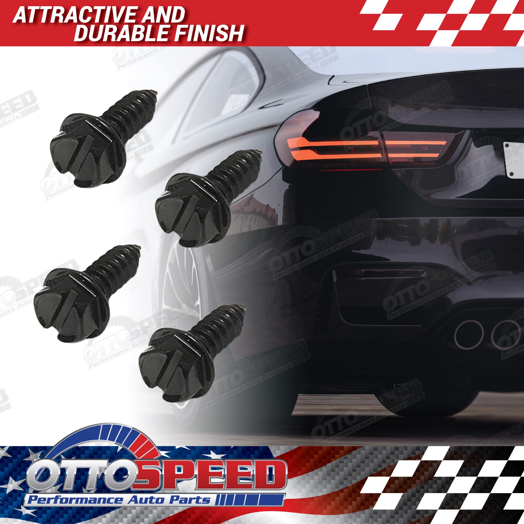 Black License Plate Screw Kit - Rustproof Self-Tapping Bolts for Cars, SUVs & Trucks - Easy Front/Rear Mounting