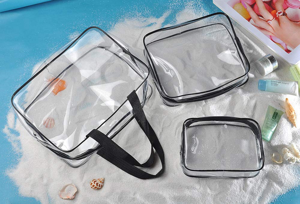 Kaxich 3-Piece Clear PVC Toiletry Bag Set - Waterproof Travel Cosmetic Organizer with Zipper for Men & Women | Perfect for Airplane Carry-On, Gym, Business Trips & Bathroom Storage