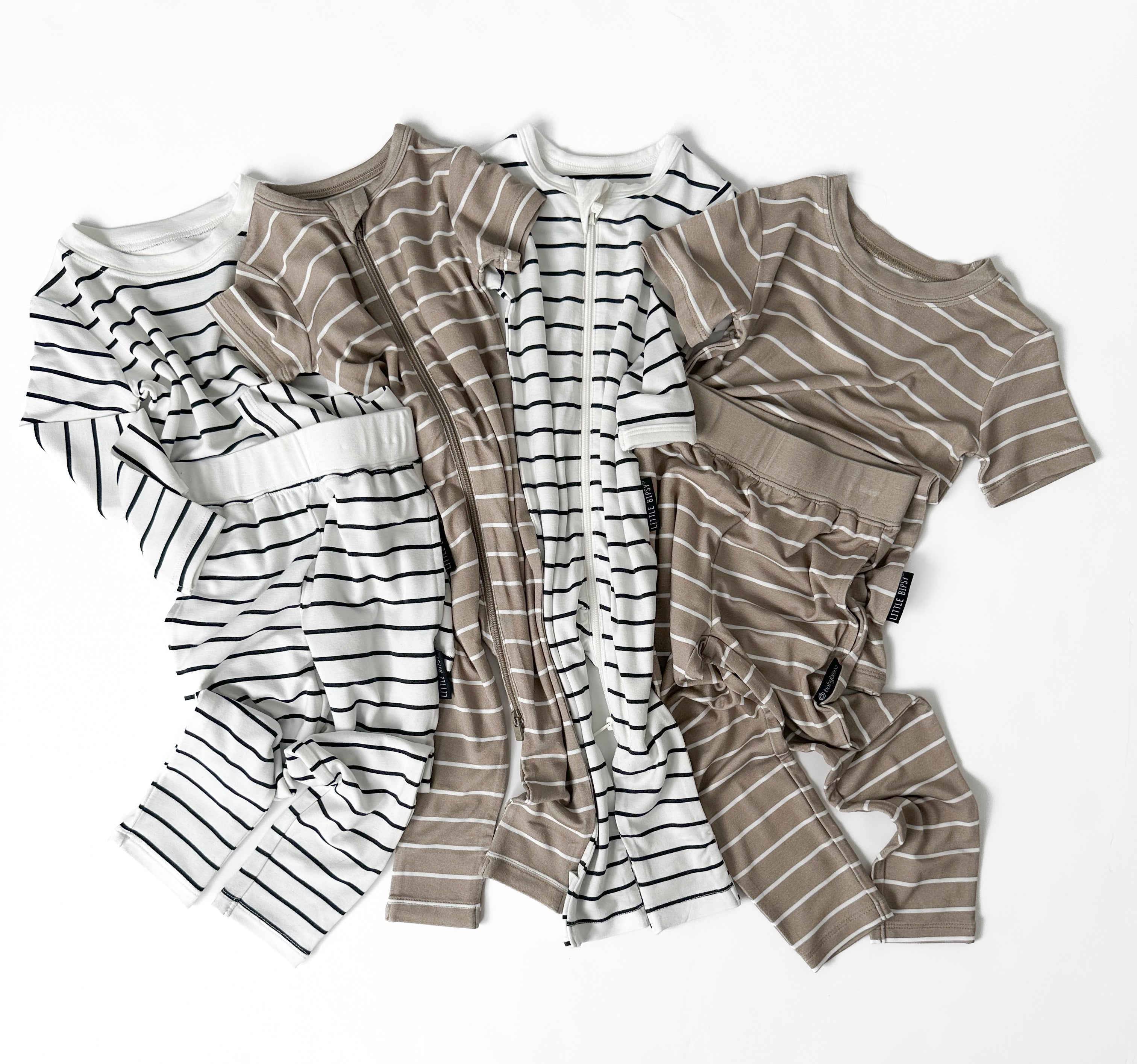 LB x Baby Breez Short Sleeve Pinstripe Romper Pajamas - Soft Cotton Sleepwear for Babies & Toddlers (Khaki Green/White) - Perfect for Nursery, Bedtime & Playtime