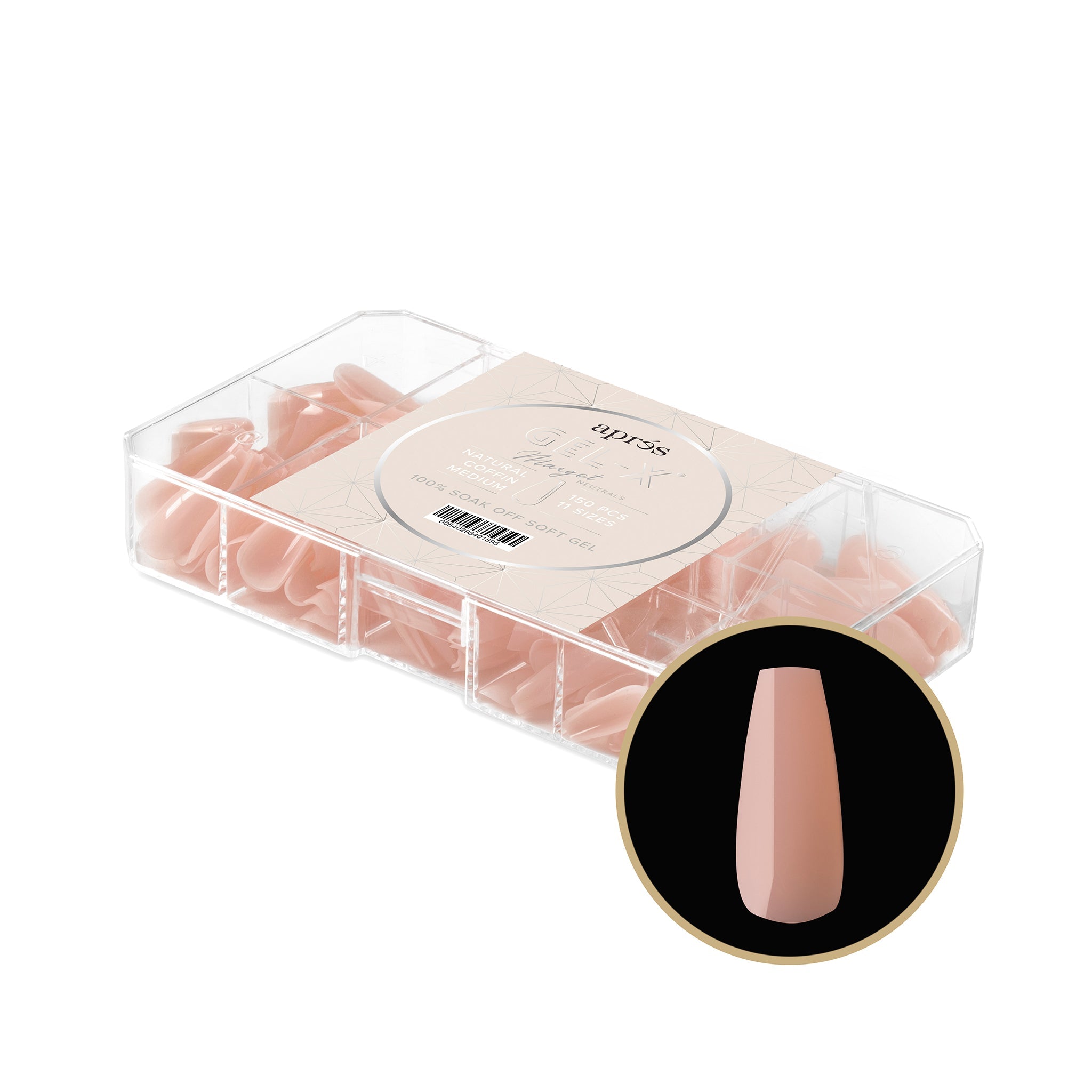 Apres Neutrals Gel X Tips 2.0 - Margot Natural Coffin Medium (150 Pcs) | Professional Nail Extension Kit for Salon & Home Manicure | Perfect for Wedding, Party & Everyday Wear