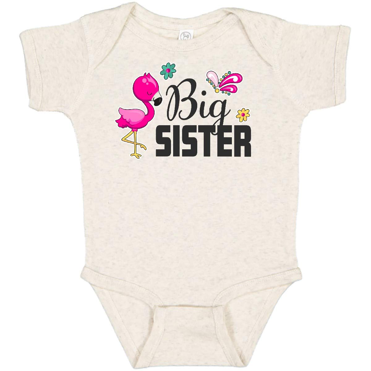 Inktastic Big Sister with Flamingo and Flowers Baby Bodysuit - Cute Floral Sibling Outfit for Newborns & Infants - Perfect for Family Photos, Birth Announcements, and Special Occasions