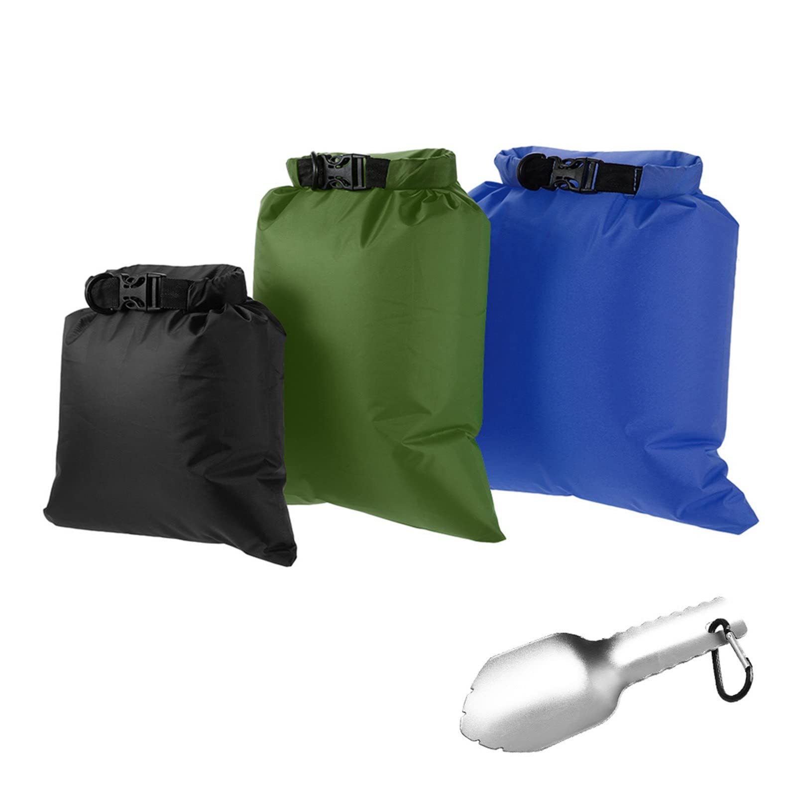 MengK 3-Pack Waterproof Dry Bags (3L+5L+8L) - Ultralight Outdoor Dry Sacks with Hand Trowel for Camping, Hiking, Travel & Beach Activities - Keep Gear Dry in Rain, Kayaking or Water Sports