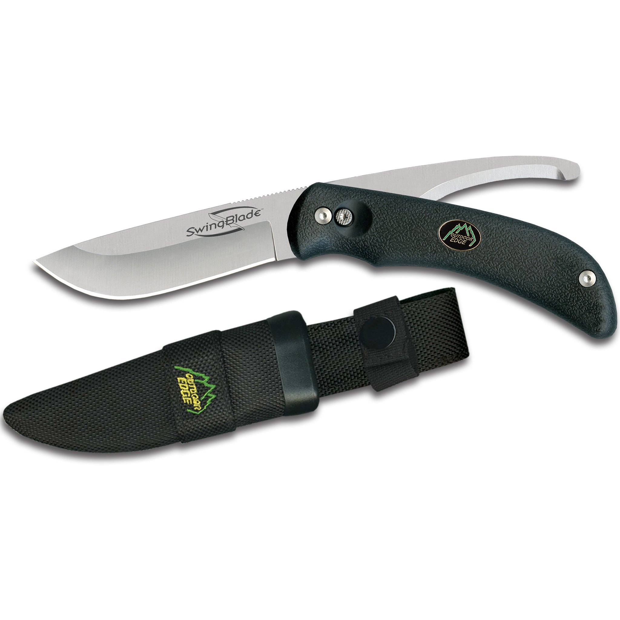 OUTDOOR EDGE SwingBlade - 2-in-1 Rotating Hunting Knife with Skinning & Gutting Blades - Includes Black Nylon Sheath - Perfect for Deer Hunting, Camping & Outdoor Survival