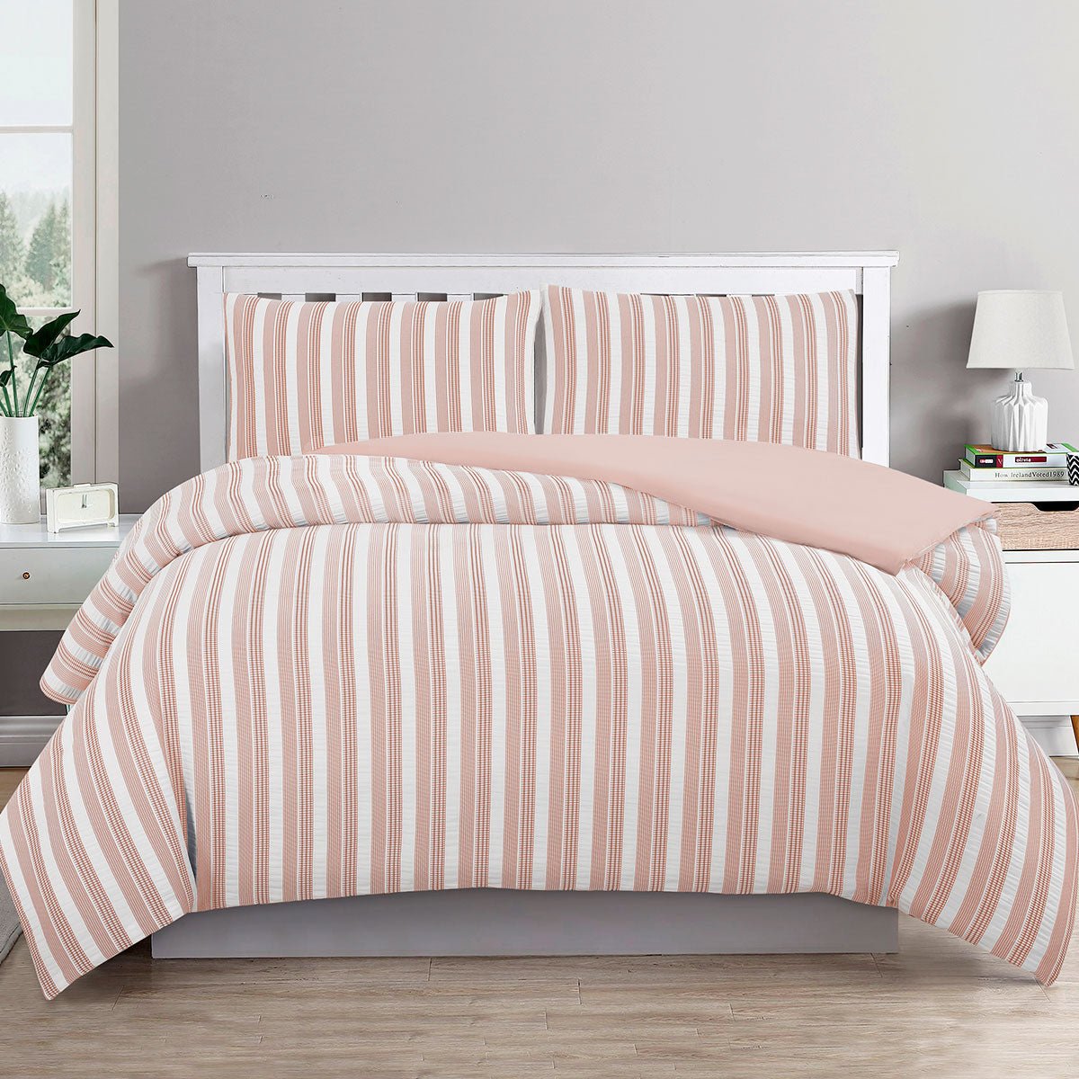 Ardor Cove Rose Dust (Peach-Toned) Seersucker Waffle Quilt Cover Set - Queen Size Bedding for Cozy Bedroom Decor | Breathable Summer Duvet Cover