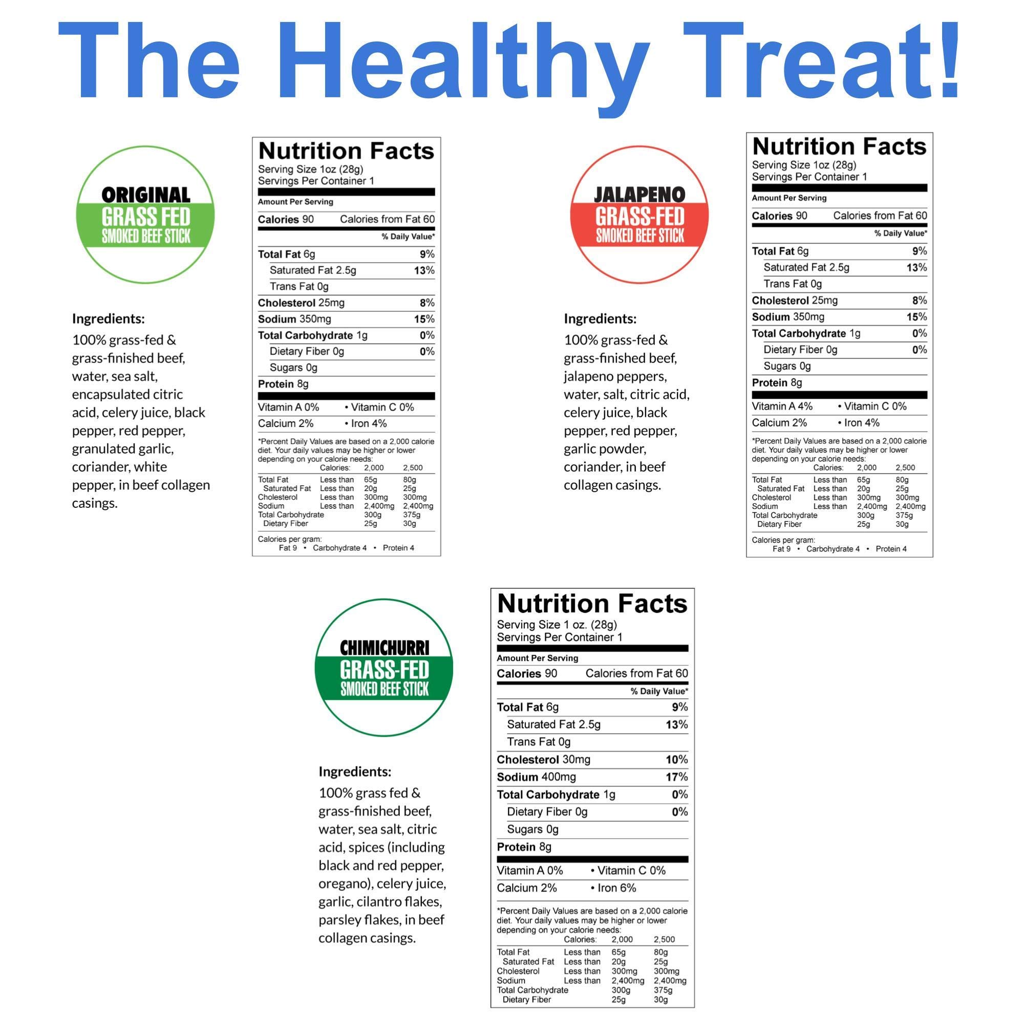 Sugar-Free Beef Jerky Variety Pack - 72 Count (24 Original, 24 Chimichurri, 24 Jalapeno) | 100% Grass-Fed, Non-GMO, High Protein, Low Calorie | Paleo, Keto & Whole30 Approved | No Nitrates, Gluten, Soy, MSG, Dairy or Nuts | Perfect for Hiking, Travel & Healthy On-the-Go Snacking