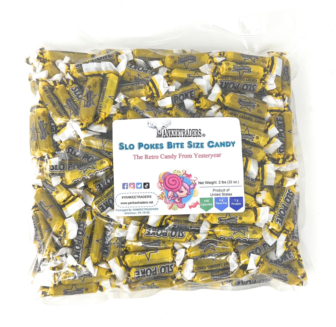 YANKEETRADERS Classic Slo Pokes Bite Size Candy - 2 Pound Bag of Chewy Caramel Treats | Perfect for Halloween, Party Favors, Office Snacks & Movie Night Treats
