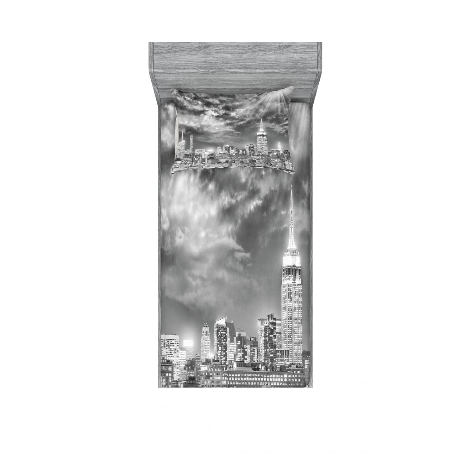 Ambesonne Urban 2-Piece Twin Fitted Sheet & Pillow Sham Set - NYC Skyline Black White Bedding Decor for Modern Apartments & Dorm Rooms (Includes 2 Fitted Sheets & 2 Pillow Covers) | Perfect for City-Themed Bedrooms & Urban Home Decor