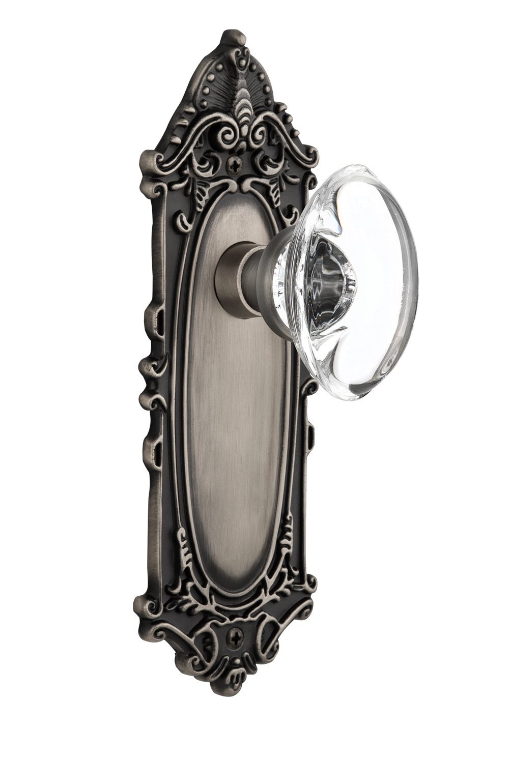 Antique Pewter Victorian Plate with Oval Clear Crystal Glass Knob - 2.75