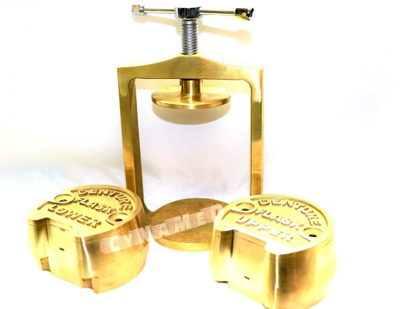 Dental Lab Spring Press with Two Flask Original Brass - 3 Piece Set for Crown & Bridge Work | CYNAMED | Perfect for Dental Technicians & Prosthodontics
