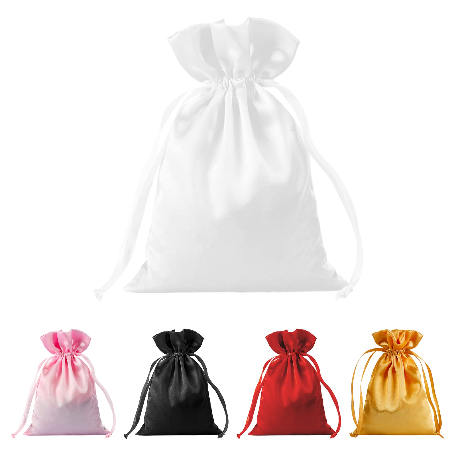 30pcs White Satin Drawstring Gift Bags 6x9.5 Inch - Elegant Wedding Favor Bags, Christmas Party Favors, Jewelry Pouches for Small Gifts & Accessories | Perfect for Bridal Showers, Baby Showers & Holiday Gift Wrapping