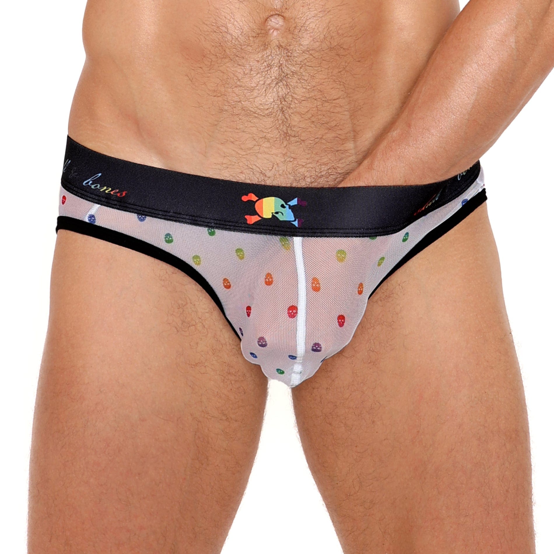 Pride Ditsy Skull White Sheer Mesh Y Jock Strap - LGBTQ+ Fashion Underwear for Men, Comfortable & Breathable Design - Perfect for Pride Events, Costume Parties & Intimate Wear