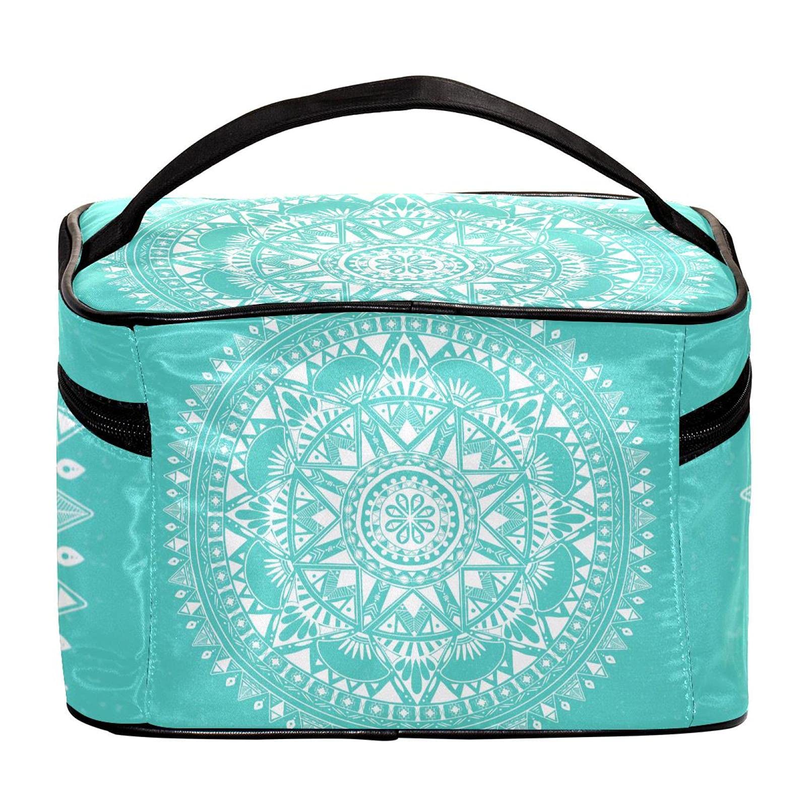 Boho Teal Mandala Floral Travel Makeup Bag - Large Cosmetic Organizer with Zipper for Women & Girls | Perfect for Travel, Gym, and Daily Essentials Storage
