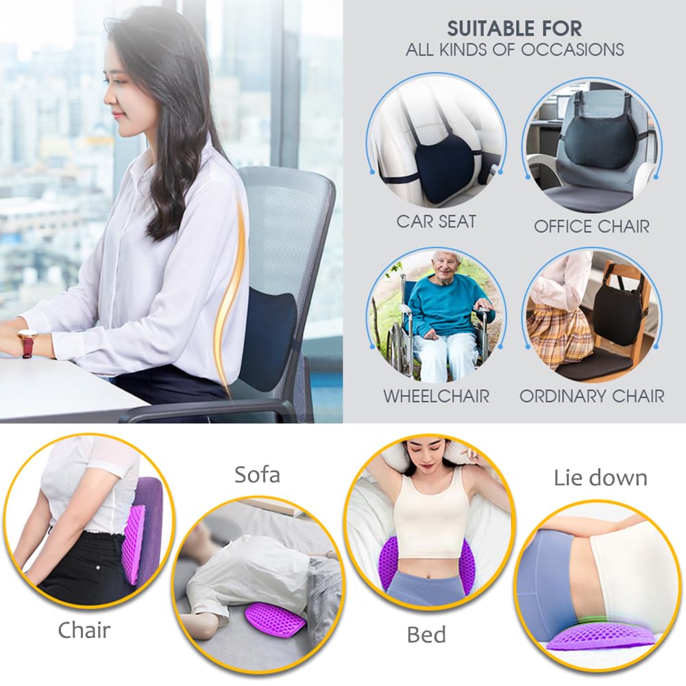 **Ergonomic Lumbar Support Pillow with Cooling Gel - Relieves Back Pain & Sciatica for Office, Car, and Home Chairs - Breathable Memory Foam Cushion with Adjustable Straps - Perfect for Work, Travel, and Long Sitting Sessions**