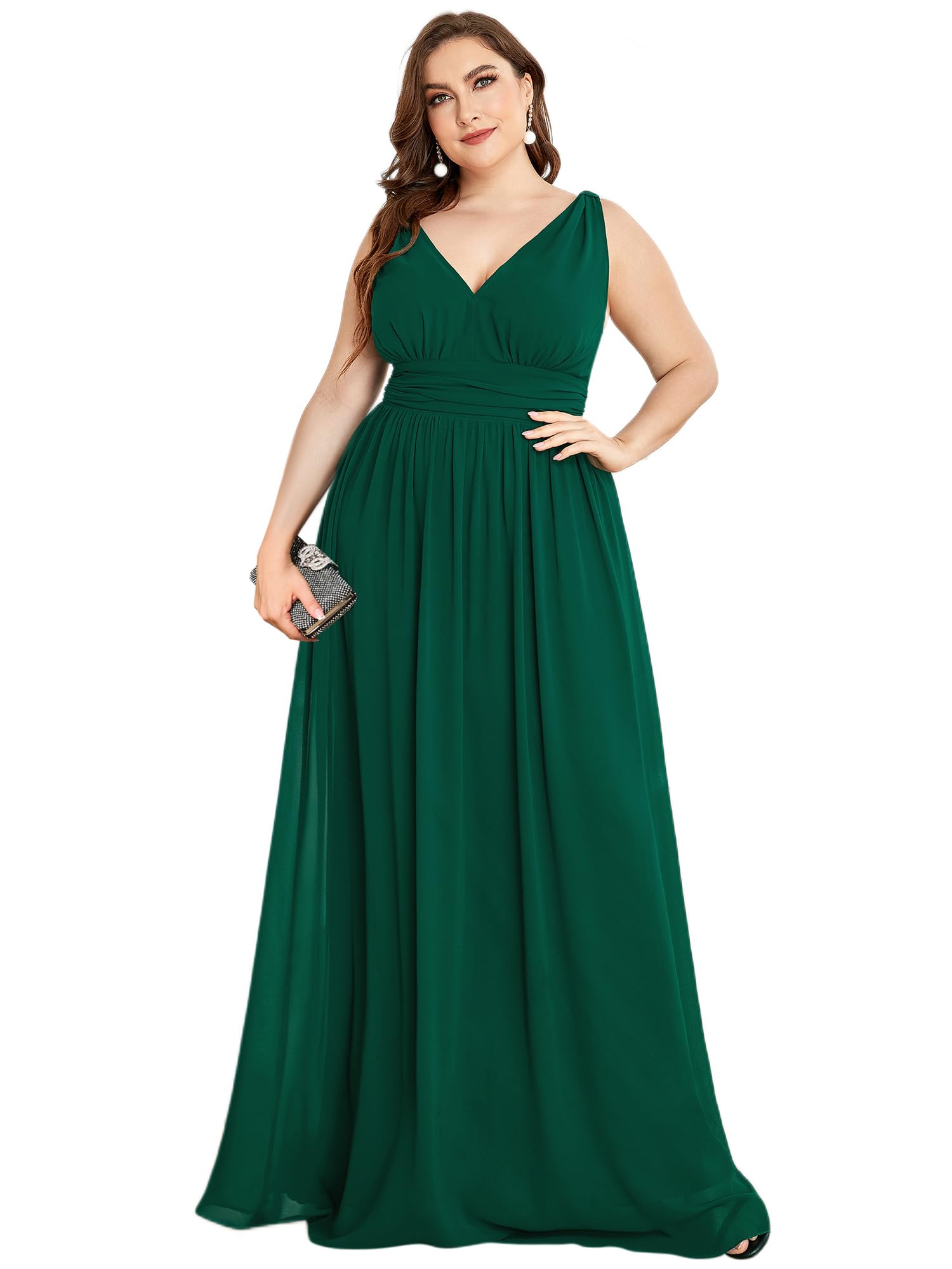 Ever-Pretty Women's Plus Size V-Neck Sleeveless Pleated Chiffon Maxi Dress - Formal Evening Gown & Bridesmaid Dress (Style 09016-DA) | Perfect for Weddings, Proms & Special Occasions