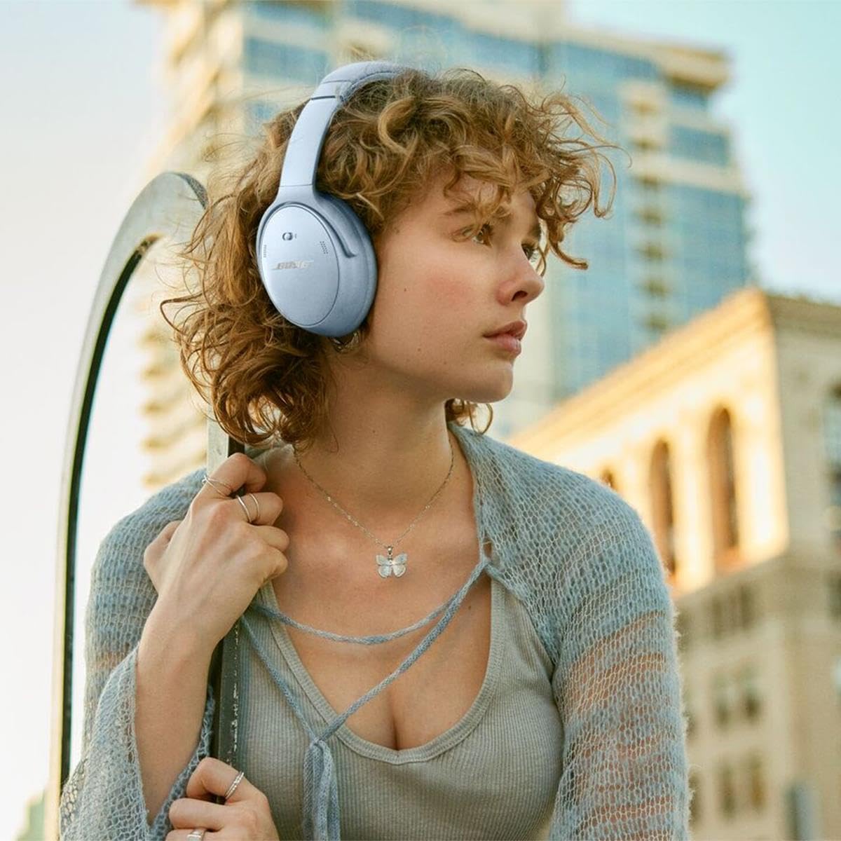 Bose QuietComfort 45 Wireless Bluetooth Noise Cancelling Over-Ear Headphones with Portable Charger - Moonstone Blue | Premium Sound for Travel, Work & Home Office Use