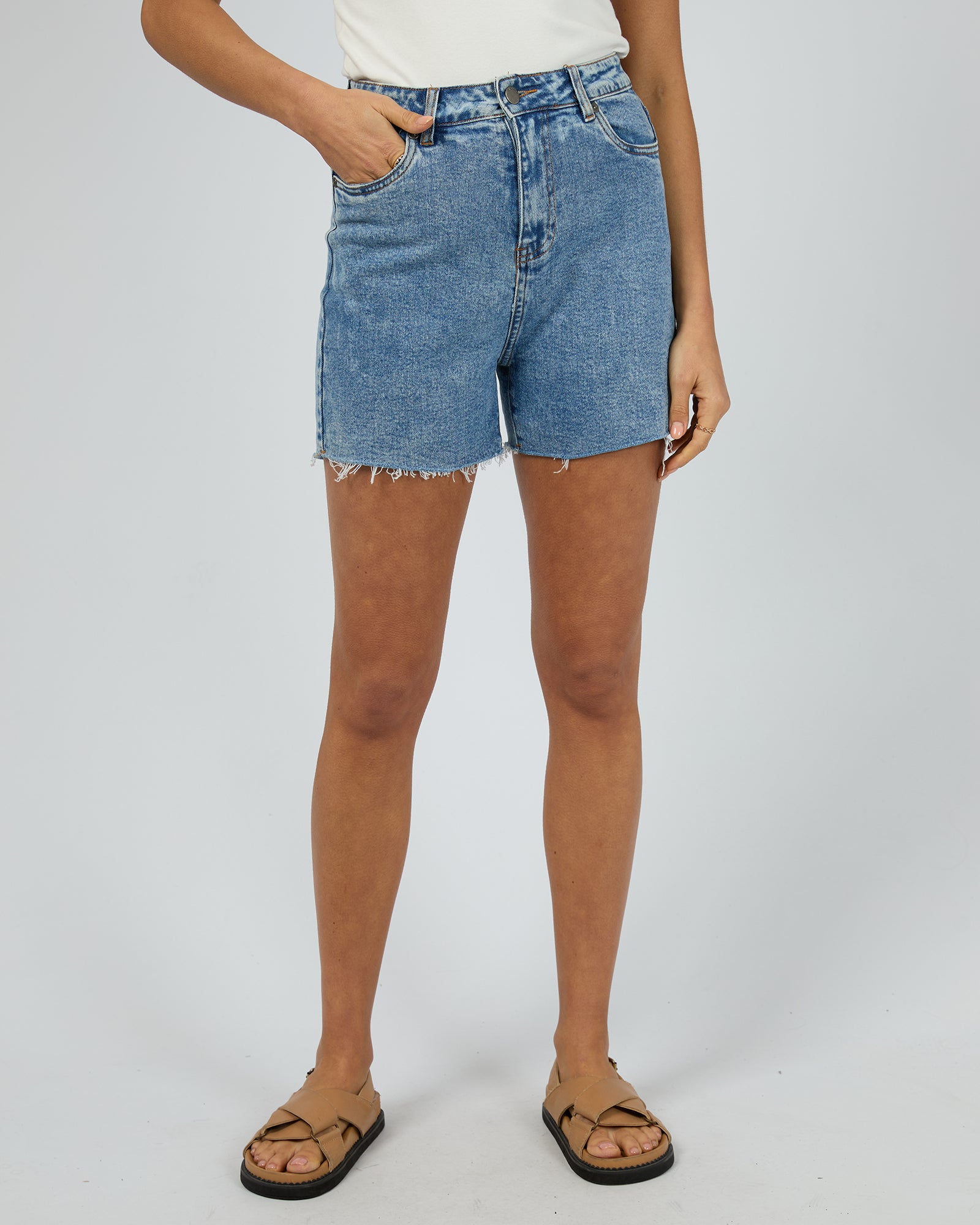 All About Eve Women's Light Blue Bobby Cut Off Denim Shorts - Perfect for Summer Outfits & Casual Wear