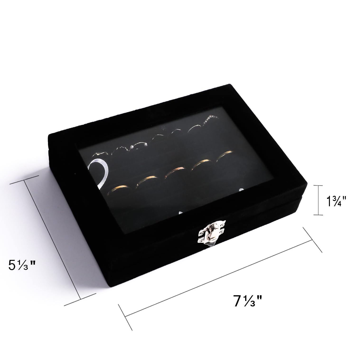Frebeauty 7-Slot Jewelry Organizer Box with Clear Lid - Velvet Ring & Earring Storage Tray, Drawer Insert for Women - Perfect for Travel, Home Vanity, and Jewelry Display (Black)