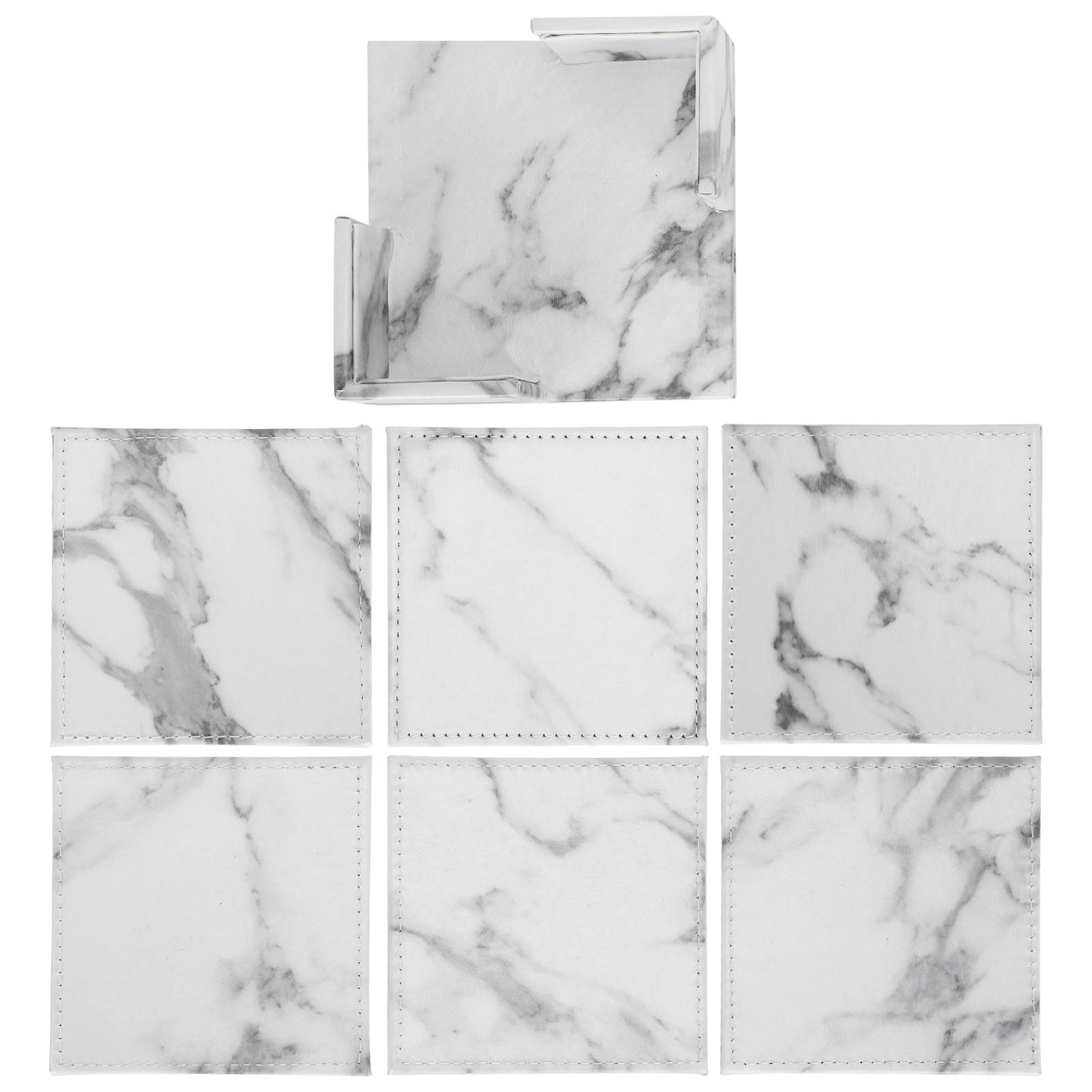 Nordic Style Marble Pattern Coaster Set - Waterproof Heat Insulated Artificial Leather Cup Mats for Home & Office Use - Perfect for Coffee Tables, Desks, and Dining Tables