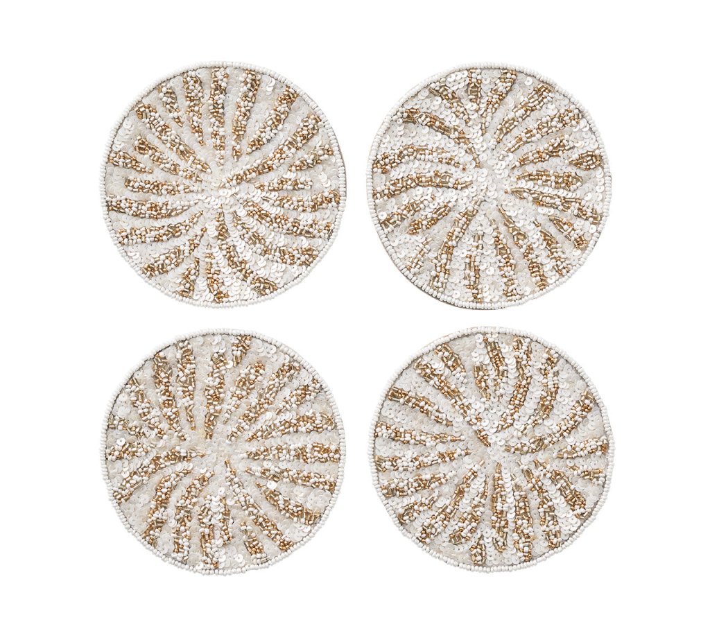 Premium White, Gold & Silver Fireworks Drink Coasters Set of 4 with Gift Bag - Elegant Table Decor for Parties, Weddings & Home Entertaining