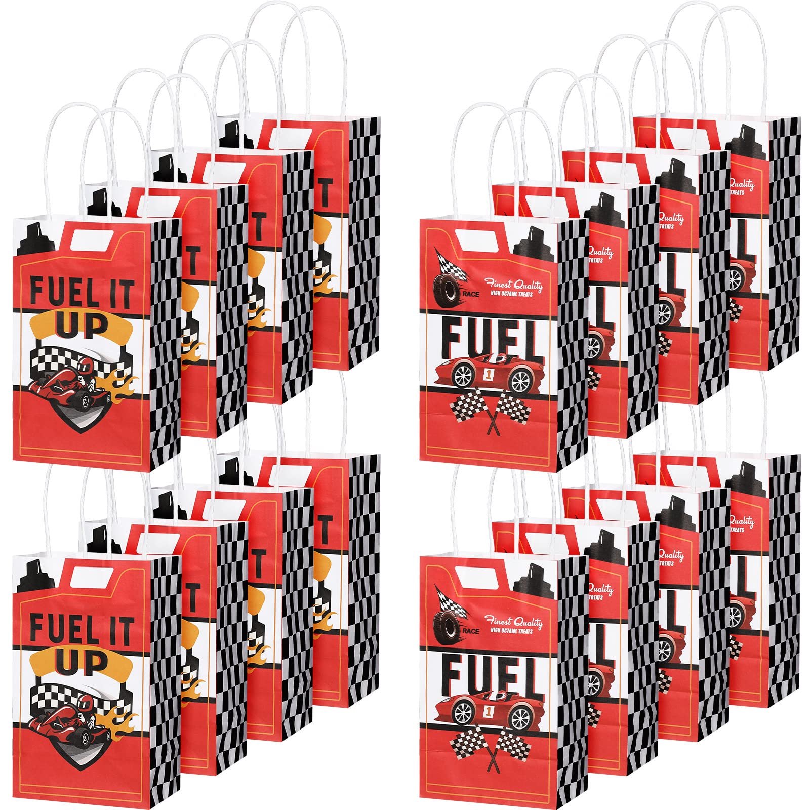 Pajean Race Car Themed Party Favor Bags - 16 Pack with Handles for Birthday, Baby Shower & Racing Decorations - Perfect for Goodie Bags, Gift Wrapping & Themed Party Supplies | Great for Kids' Birthday Parties, Baby Showers & Race Car Themed Events