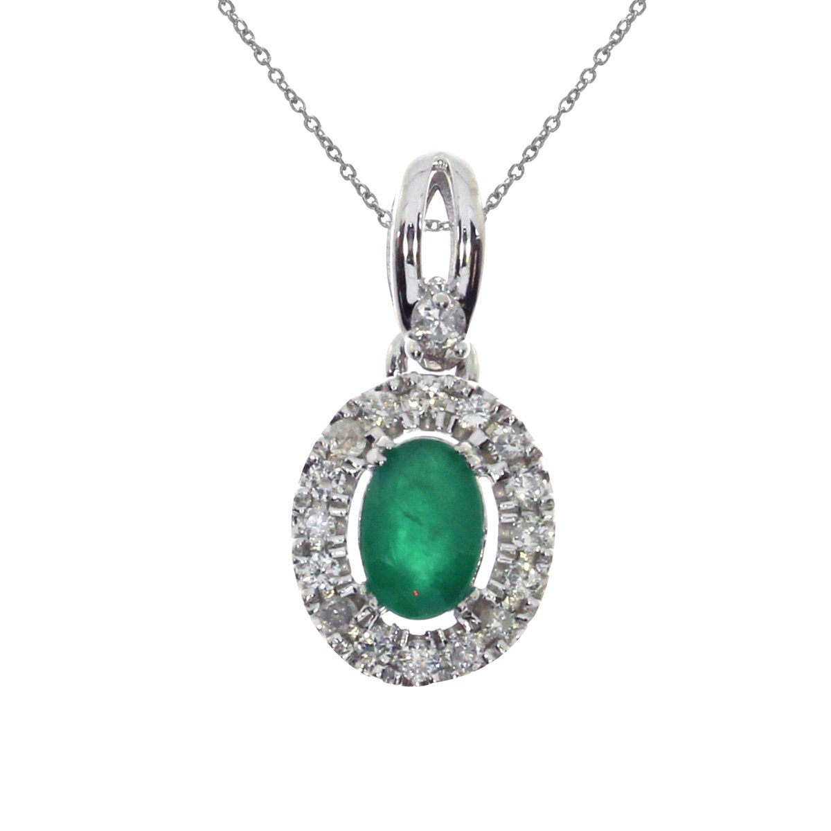 14K White Gold Oval Emerald and Diamond Halo Pendant Necklace for Women - Elegant Jewelry Gift for Anniversary, Birthday & Special Occasions