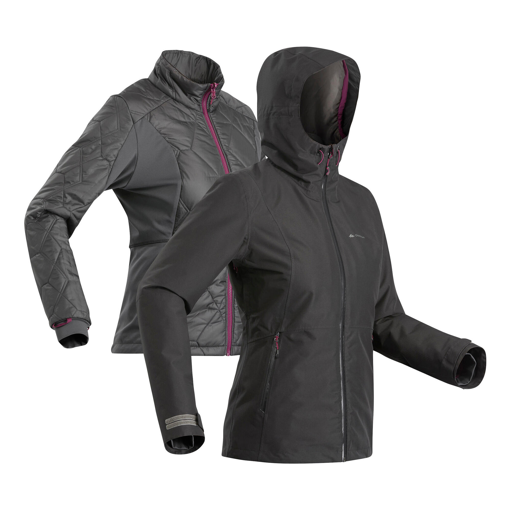 Forclaz Women's 3-in-1 Waterproof Travel Jacket - Lightweight Packable Backpacking Coat for Hiking & Outdoor Adventures (Warm to 17.6°F/-8°C) - Perfect for Camping, Trekking & Winter Travel