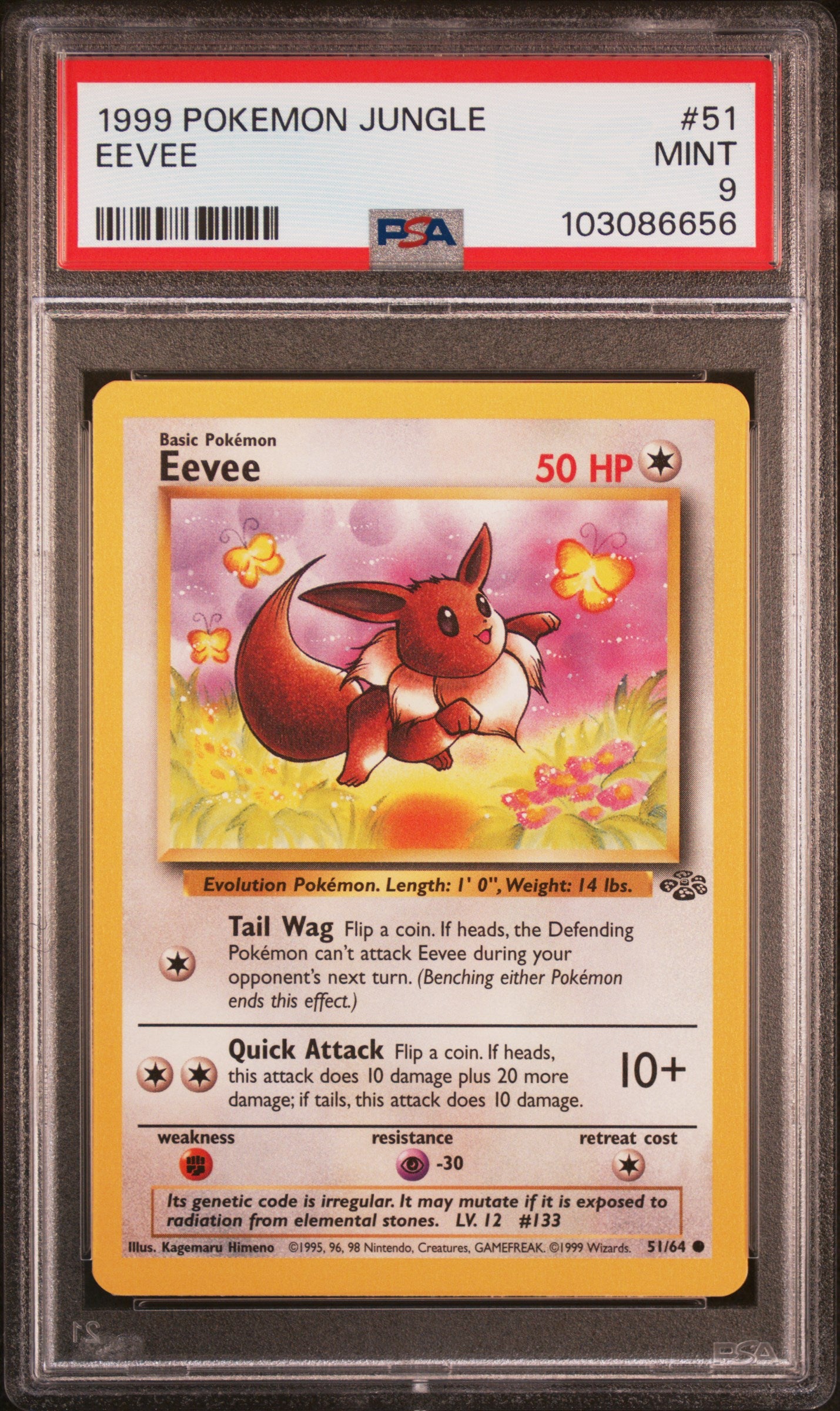 1999 Pokemon Jungle Eevee 51/64 PSA 9 Graded Trading Card - Rare Collectible for Pokemon Fans & Card Game Enthusiasts | Perfect for Display, Investment & Battling Decks