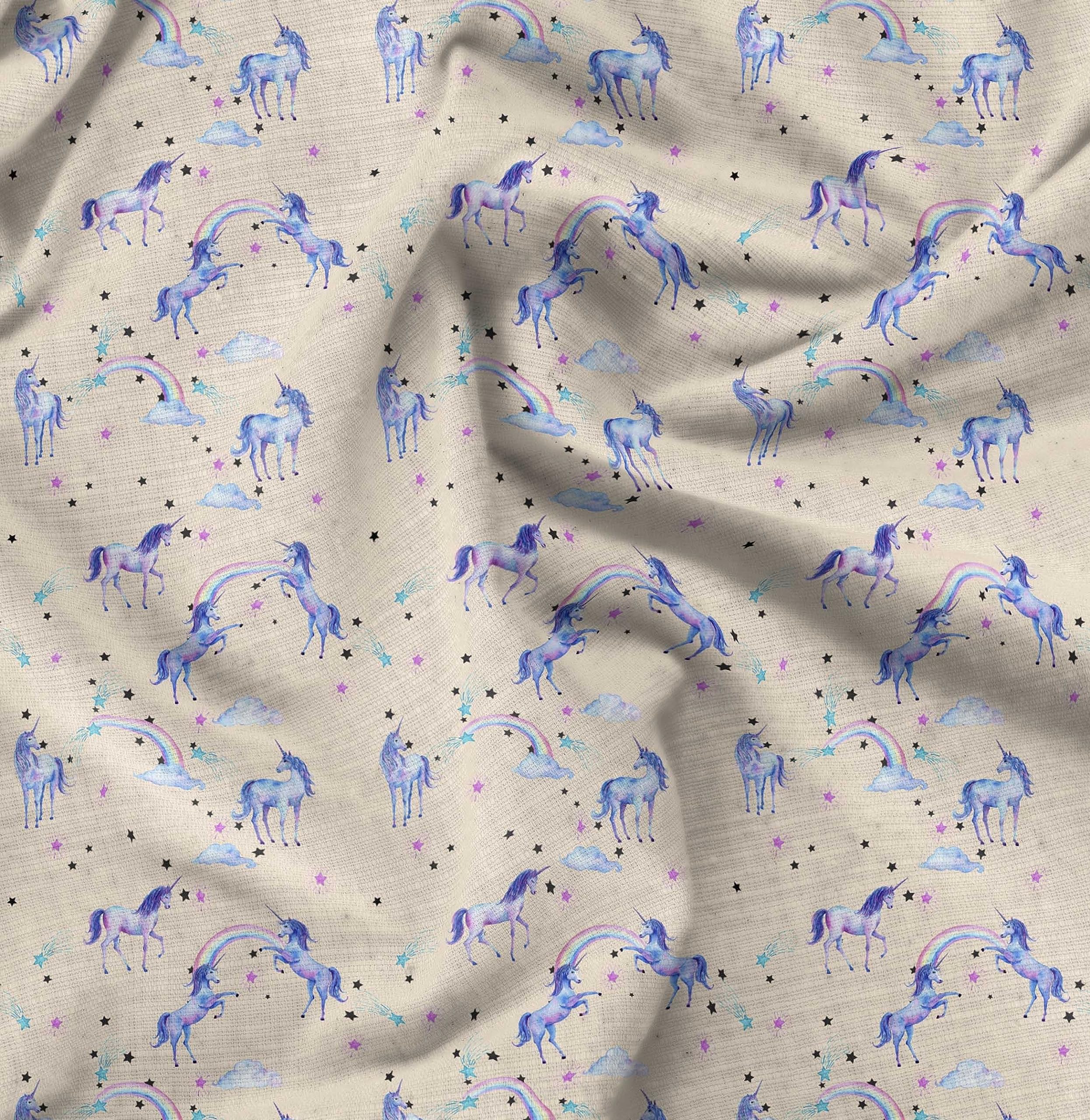 Soimoi Moss Georgette White Fabric by The Yard - 42 Inch Wide Unicorn & Rainbow Printed Fabric for Dresses, Scarves, DIY Crafts - Whimsical Magical Material for Fashion Designers
