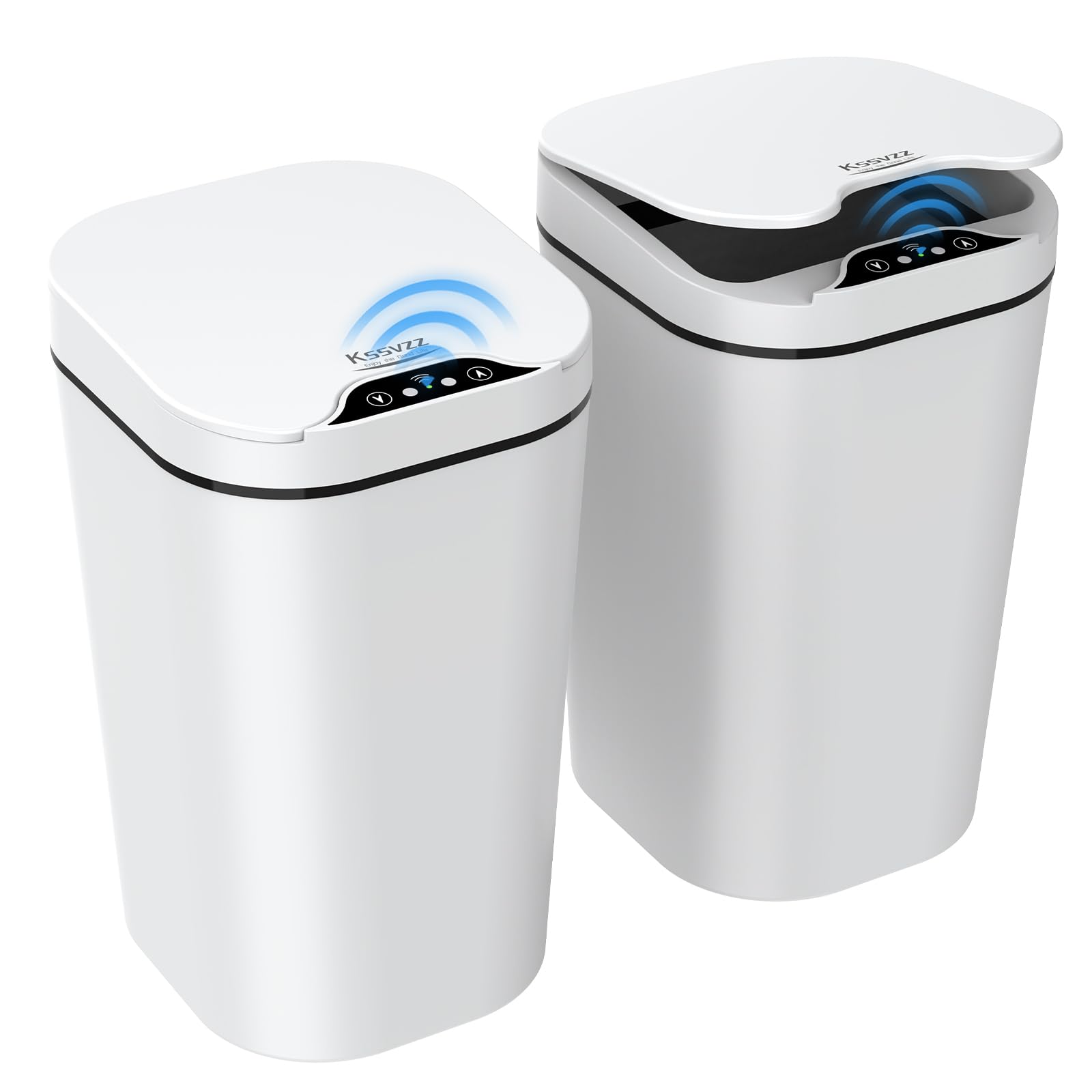 2 Pack Automatic Motion Sensor Trash Can with Lid - 2.5 Gallon Touchless Electric Garbage Bin, Slim Waterproof Waste Basket for Bathroom, Bedroom, Office & Kitchen (White) | Hands-Free Convenience for Hygiene & Small Spaces