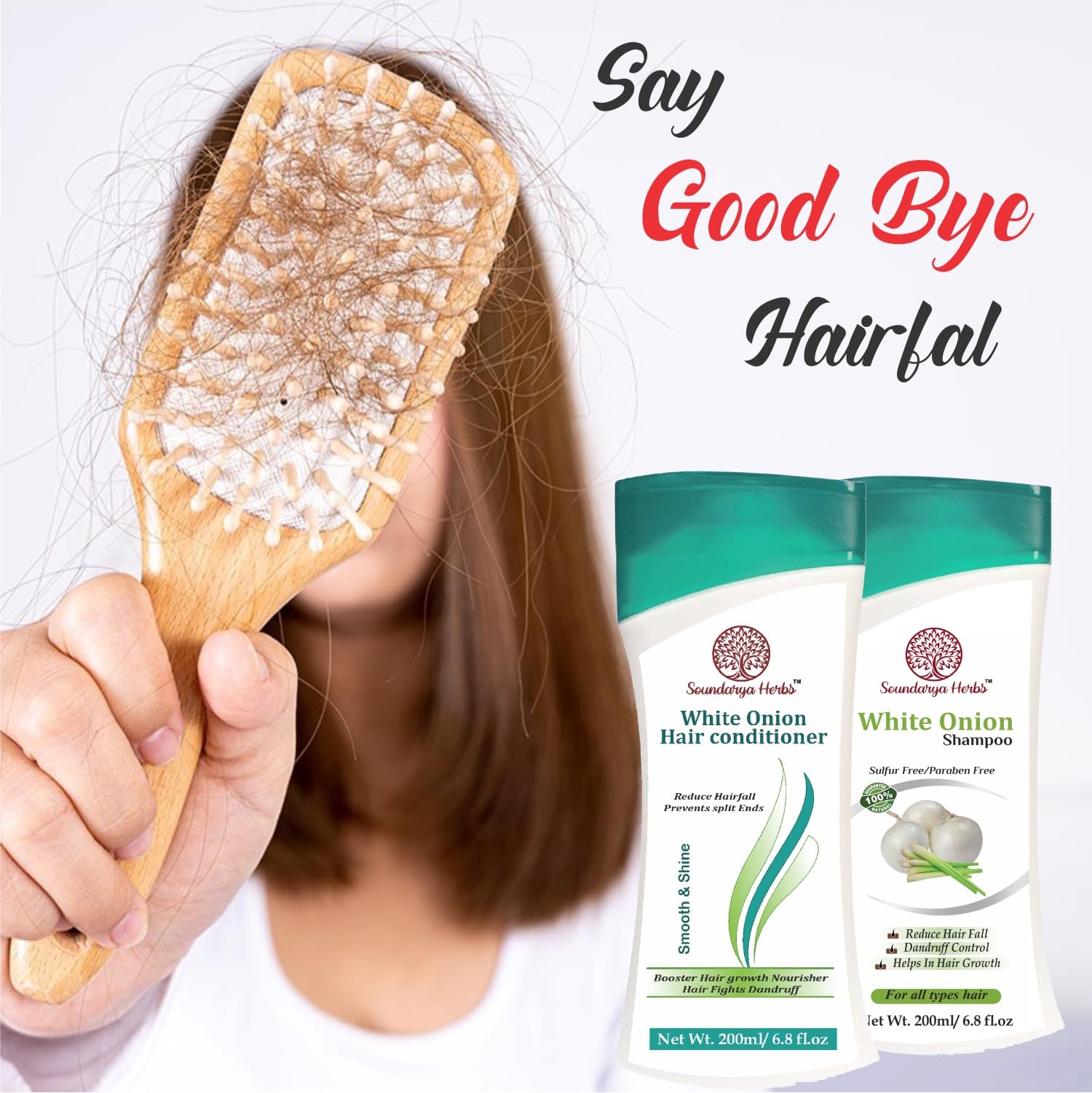 Soundarya Herbs Onion Hair Shampoo & Conditioner Set - 200ml Each for Healthy, Shiny Hair Growth | Sulfate-Free Natural Hair Care for Dry, Damaged Hair | Perfect for Daily Use at Home & Salon