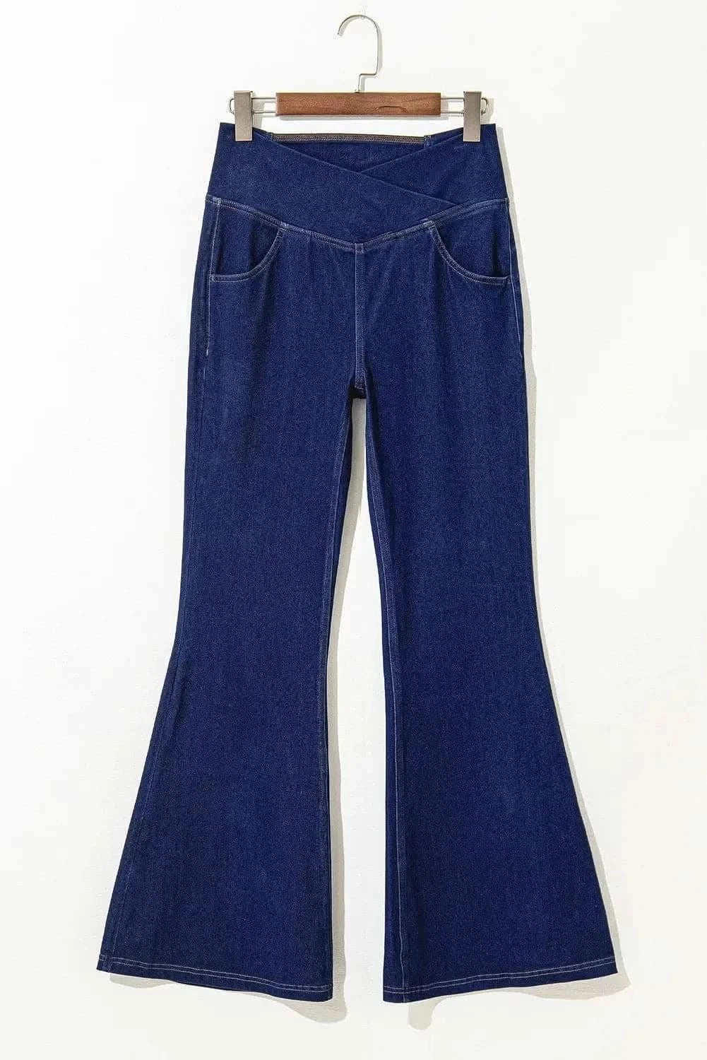 Asymmetric Waist Flare Jeans for Women - High Waisted Bootcut Denim Pants with Stretchy Comfort - Perfect for Casual Outfits, Date Nights & Boho Style
