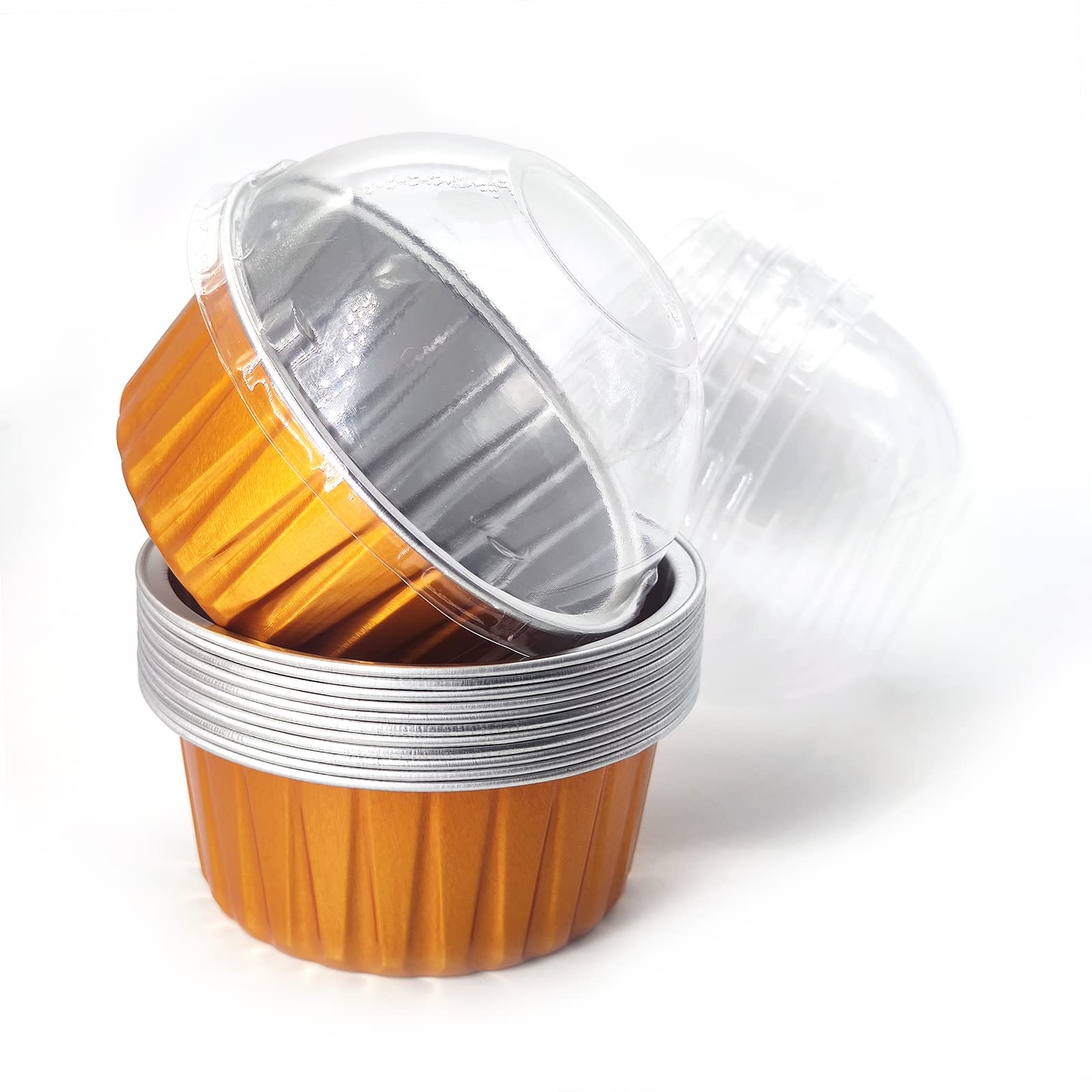 Premium 5oz Aluminum Foil Ramekin Baking Cups with Dome Lids - 12 Pack Gold Cheesecake Pans for Creme Brulee, Desserts & Meal Prep - Perfect for Baking, Party Serving & Food Storage