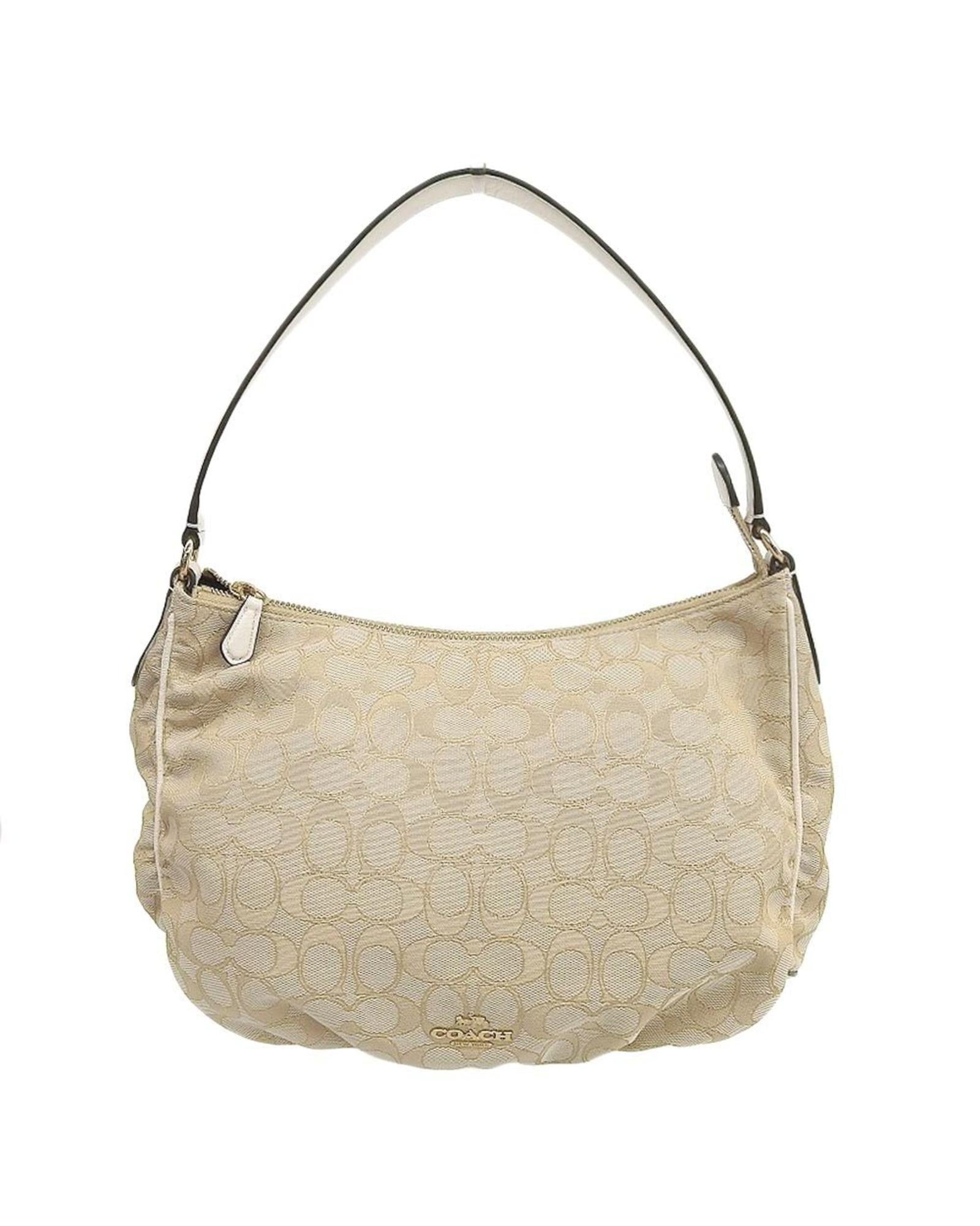 Beige Canvas Coach Hobo Bag - Stylish & Durable Women's Shoulder Purse for Work, Travel & Everyday Use