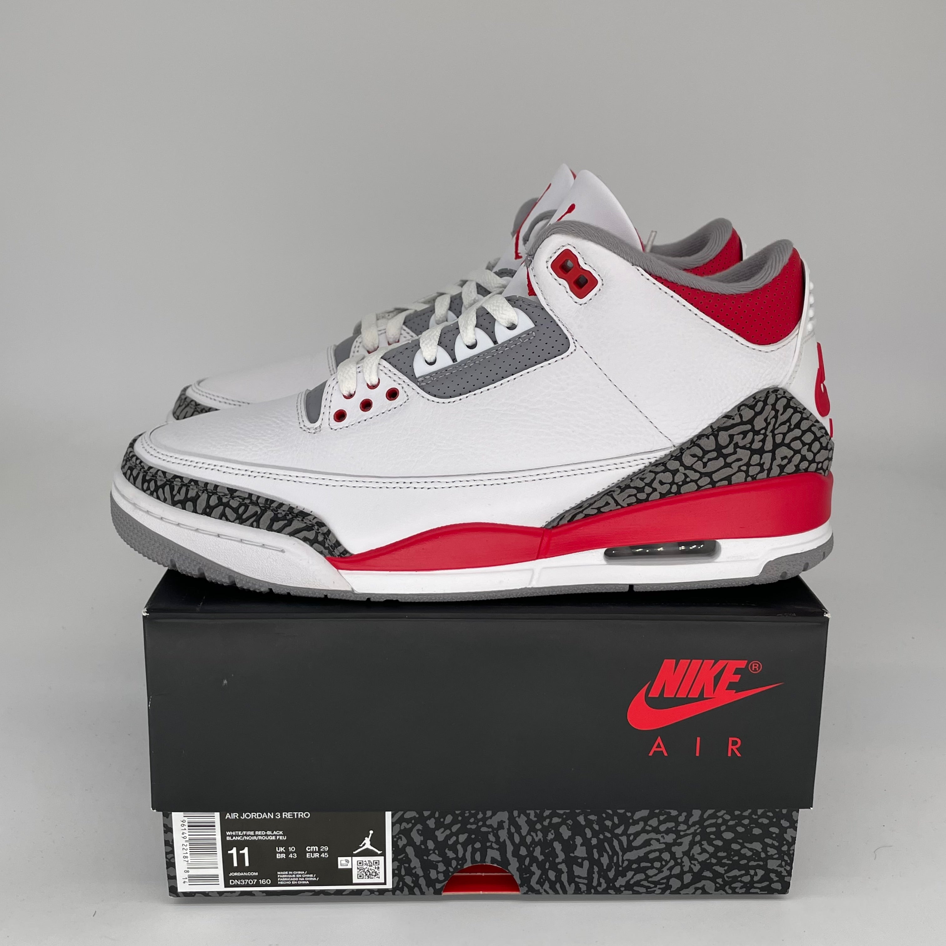 Original Air Jordan 3 Retro 'Fire Red' Men's Basketball Shoes Size 11 DN3707-160 - Perfect for Streetwear & Court Performance