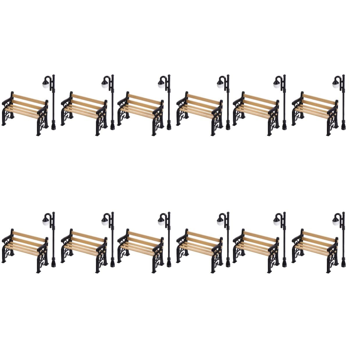 12 Sets Miniature Street Lamp and Park Bench - Mini LED Street Lights & Decorative Benches for Dollhouse, Train Set, Fairy Garden, and DIY Model Scenes - Perfect for Home Decor, Christmas Villages, and Miniature Displays