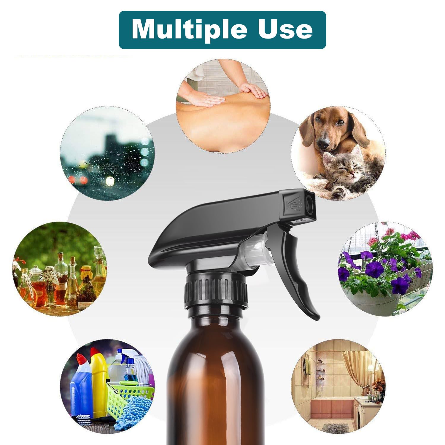 4 Pack 4 oz Amber Glass Spray Bottles - Refillable Empty Bottles for Cleaning Solutions, Hair Care, Essential Oils, Plants - Durable Nozzle with Labels & Funnel - Perfect for DIY, Home Cleaning, Skincare, and Aromatherapy