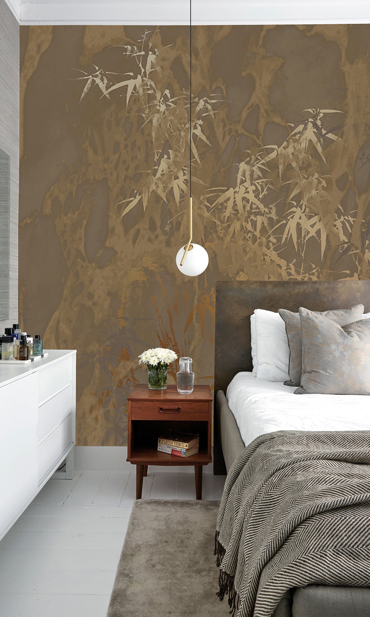 Brown Abstract Bamboo Forest Peel and Stick Wallpaper M2583 - Self-Adhesive Removable Wall Mural for Living Room, Bedroom, or Office Decor