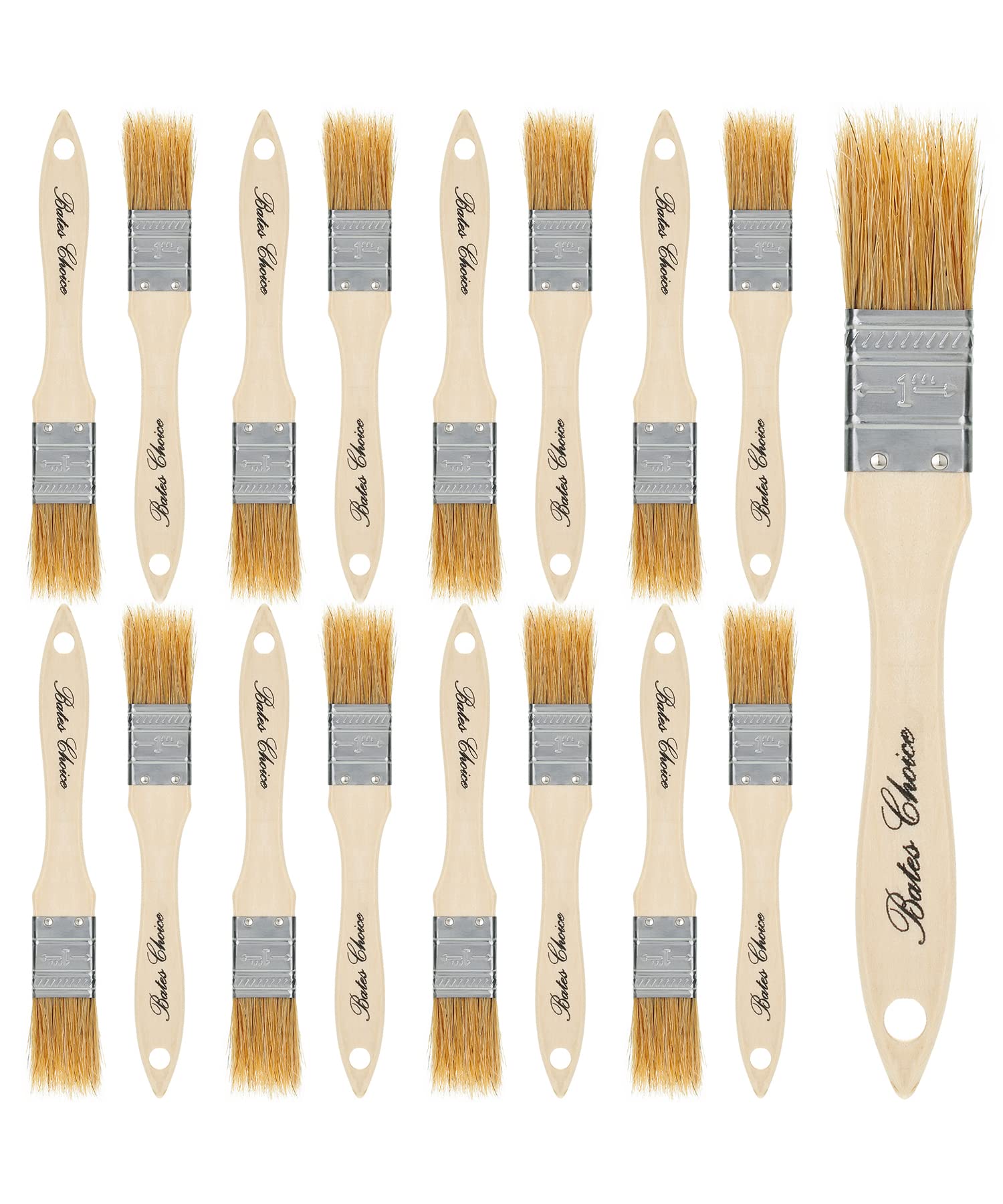 Bates 1-Inch Natural Bristle Paint Brushes - 16 Pack Chip Brushes Set for Wood Staining, Wall Painting & DIY Projects - Professional Quality Artist & Home Improvement Painting Tools