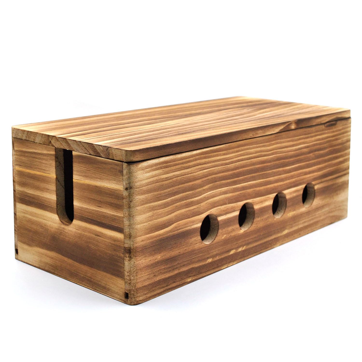 14 Inch Large Wooden Cable Management Box - Vintage Walnut Cord Hider & Power Strip Organizer for Office, TV, Desk Wires - Durable Cable Storage Solution for Home & Workspaces