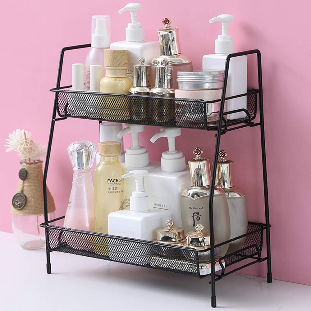 2-Tier Spice Rack Organizer - Countertop & Bathroom Shelf Organizer for Spice Jars, Sauce Bottles & Can Storage (Black) | Perfect for Kitchen Counter, Pantry & Bathroom Organization