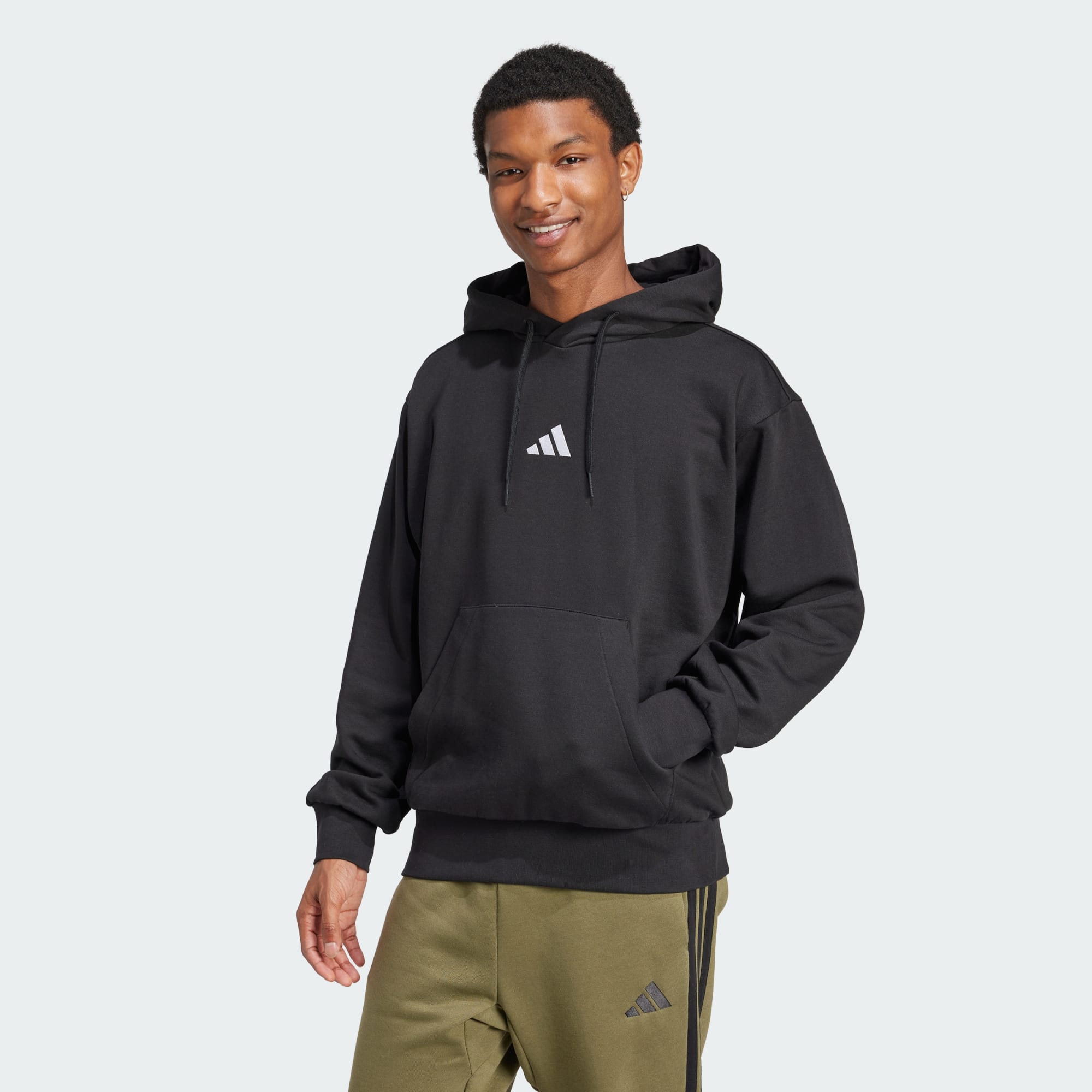 Adidas Men's Feelcozy Fleece Black Hoodie - Warm & Comfortable Pullover for Casual Wear, Gym, and Outdoor Activities