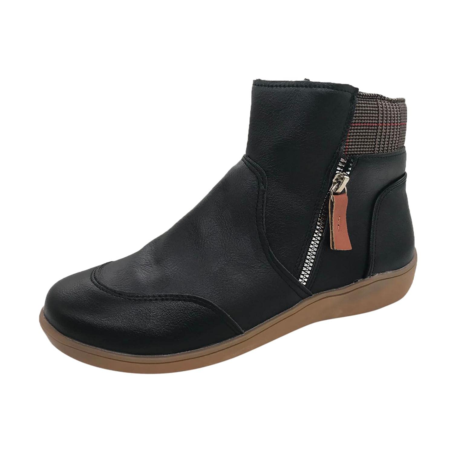Bcshiye Women's Ankle Boots - Leather Zipper Comfort Shoes with Arch Support, Casual Flats Booties for Outdoor, Party & Everyday Wear