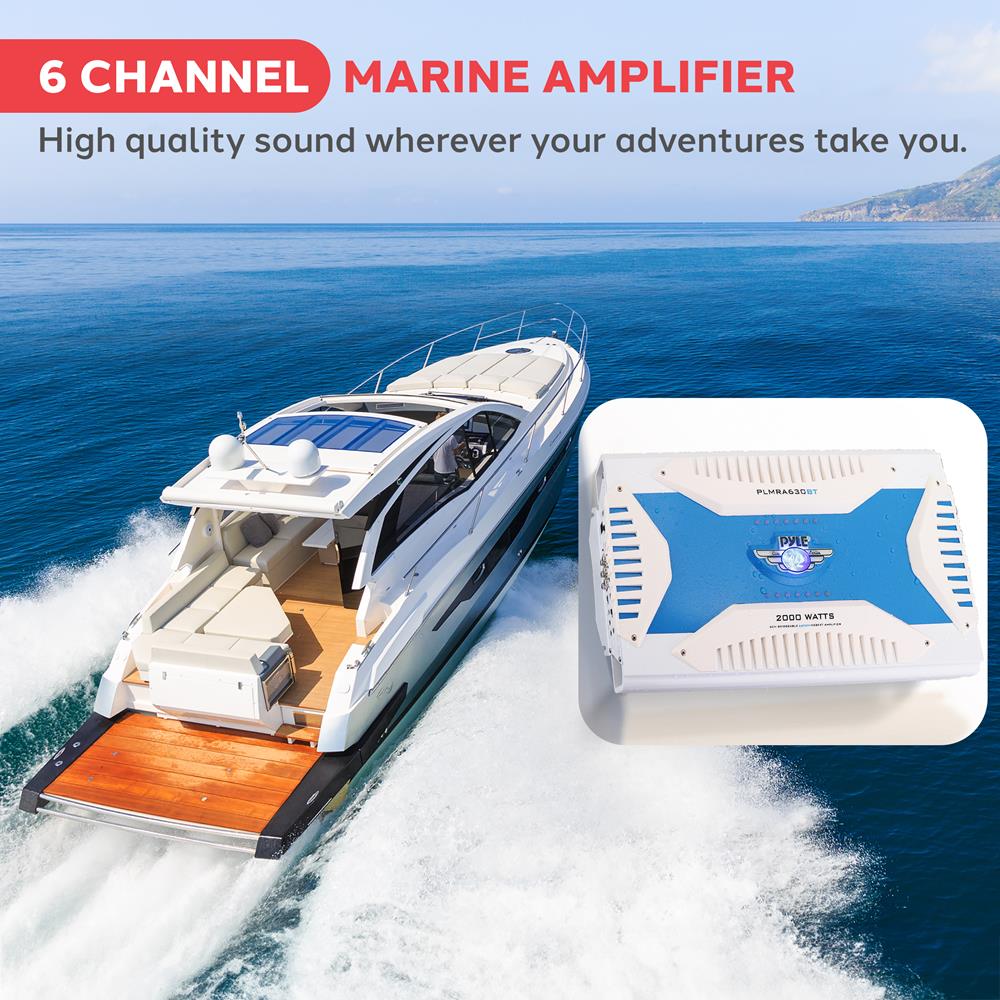 6 Channel Elite Bluetooth Marine Amplifier - High Power Waterproof Audio System for Boats, Yachts & Marine Vehicles | Perfect for Outdoor Parties & Water Sports